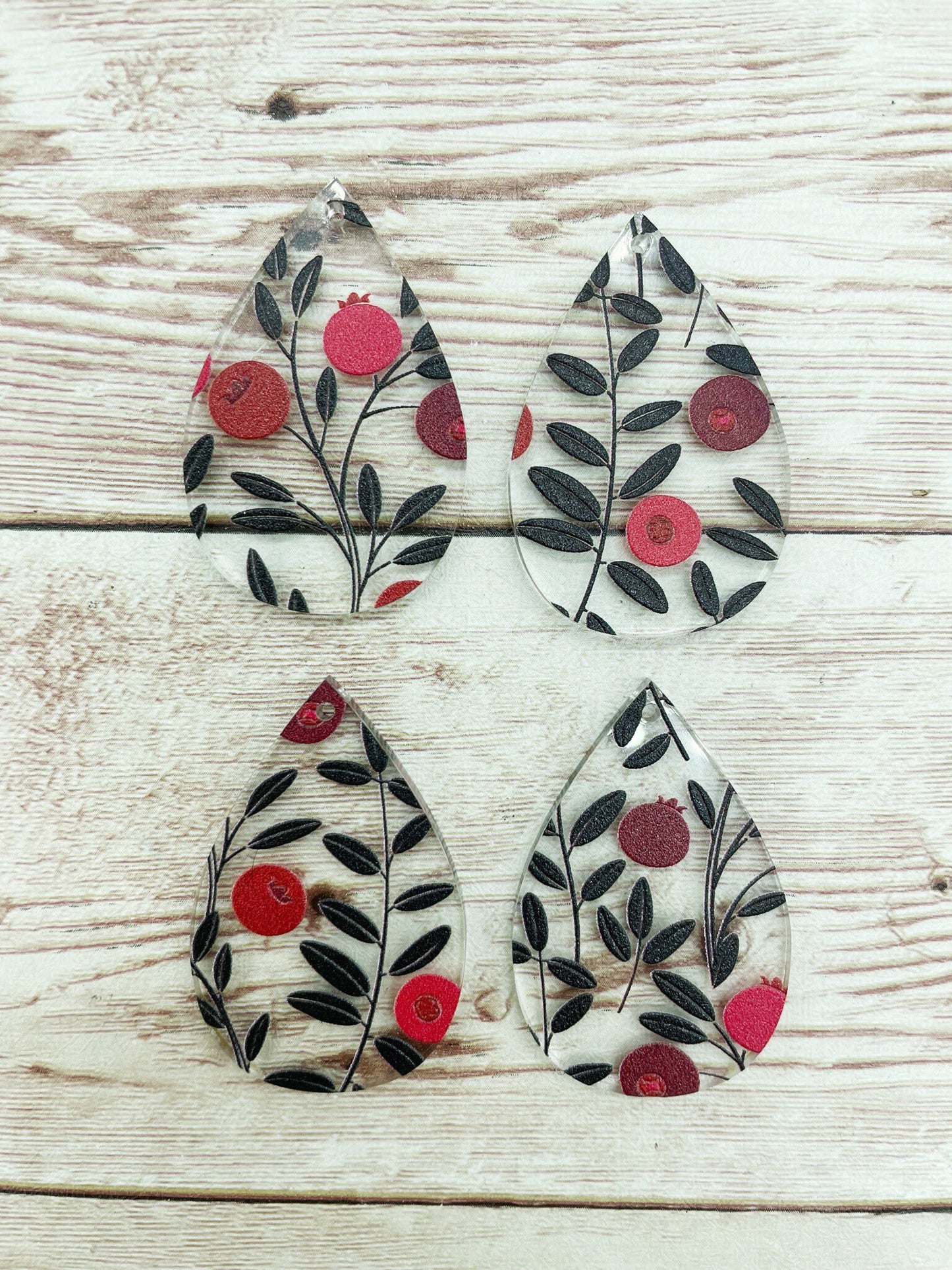 Patterned Cranberries Teardrop Acrylic Earring Blanks, DIY Jewelry Making