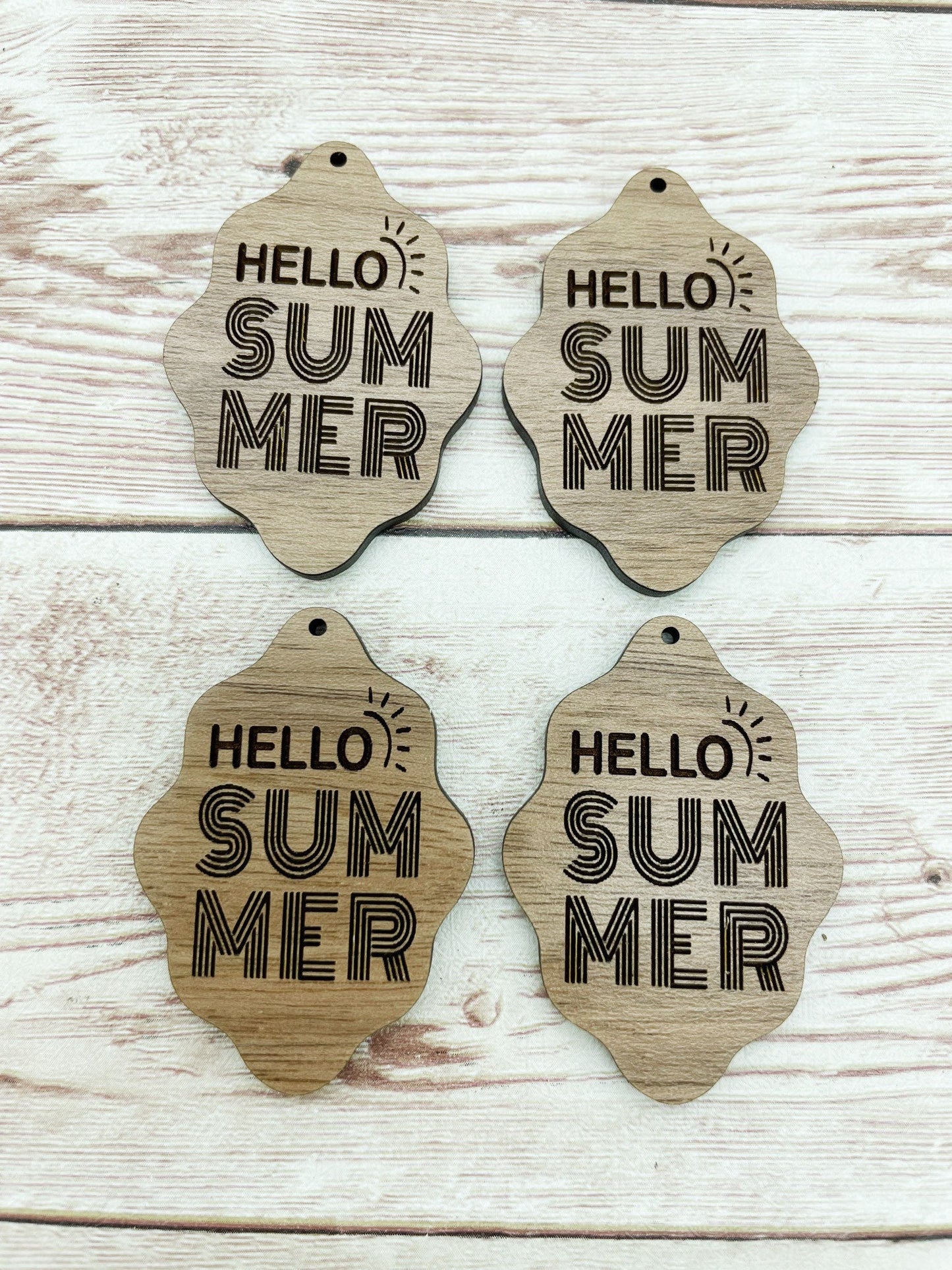 Wood Engraved Hello Summer Earring Blanks, Finished Walnut Blank, DIY Jewelry Making