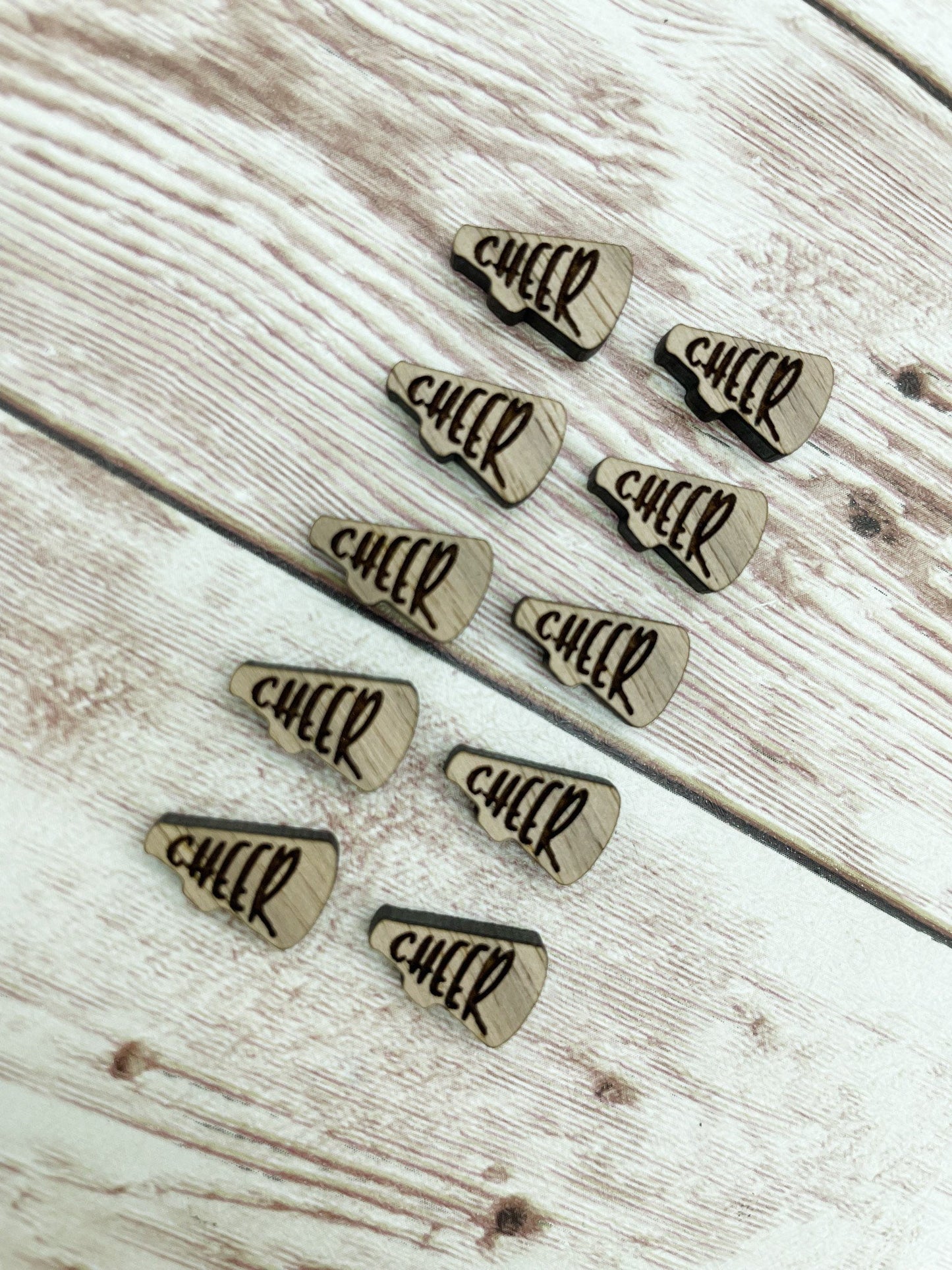 Finished Walnut Stud Cheer Megaphone Earring Blanks Set of 5 Pair DIY Jewelry Making