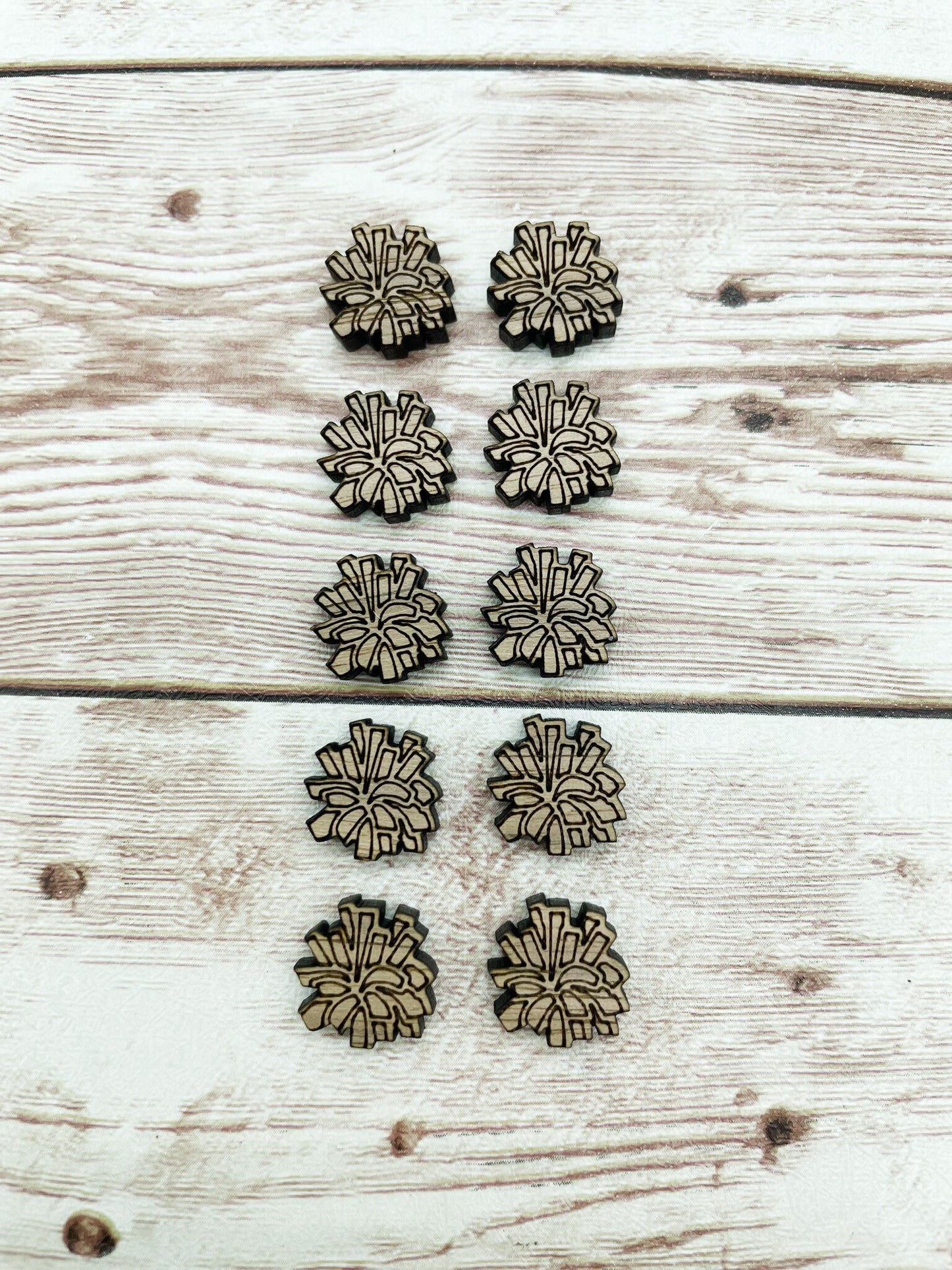 Finished Walnut Stud Cheer Pom Pom Earring Blanks Set of 5 Pair DIY Jewelry Making