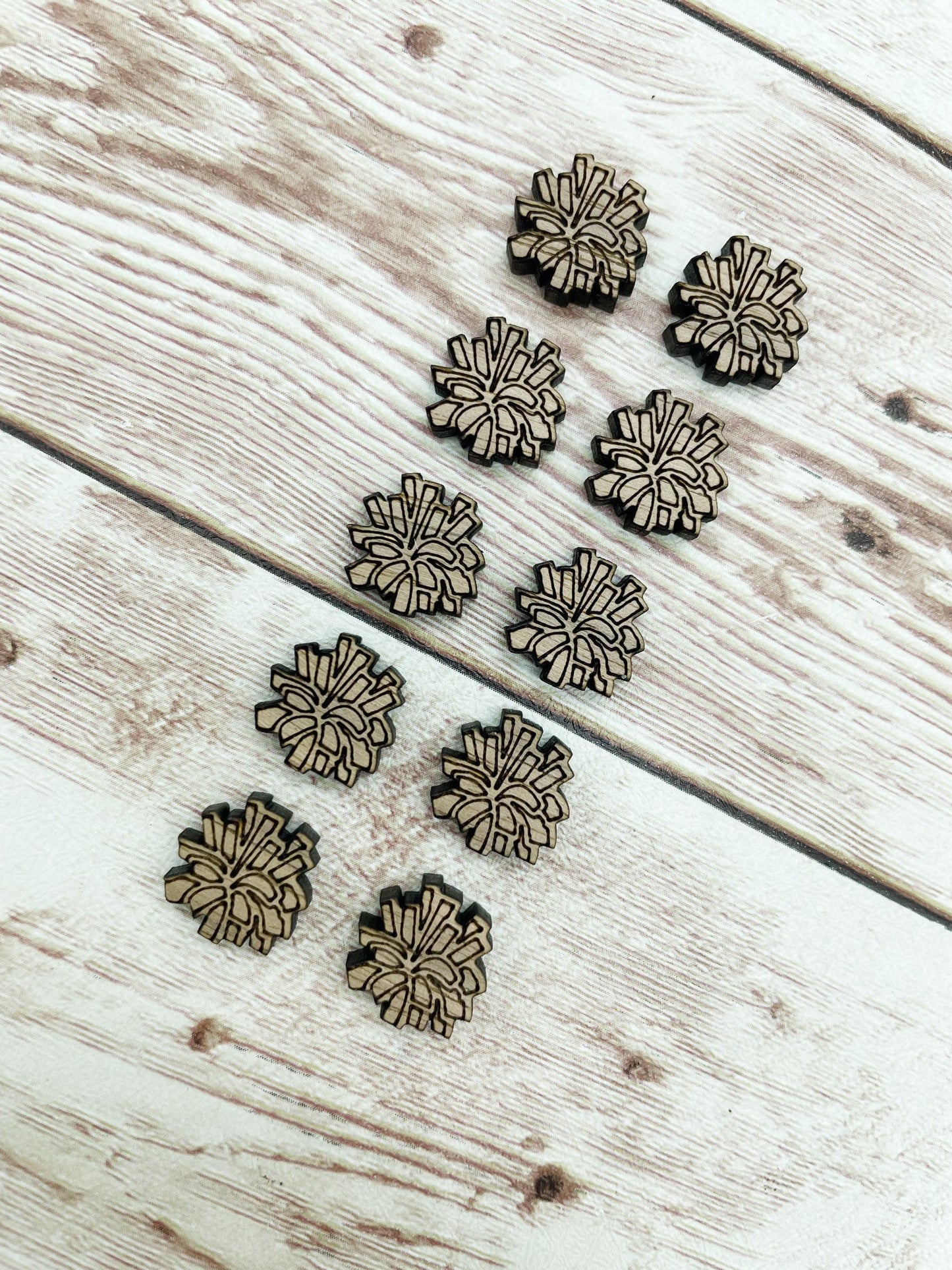 Finished Walnut Stud Cheer Pom Pom Earring Blanks Set of 5 Pair DIY Jewelry Making