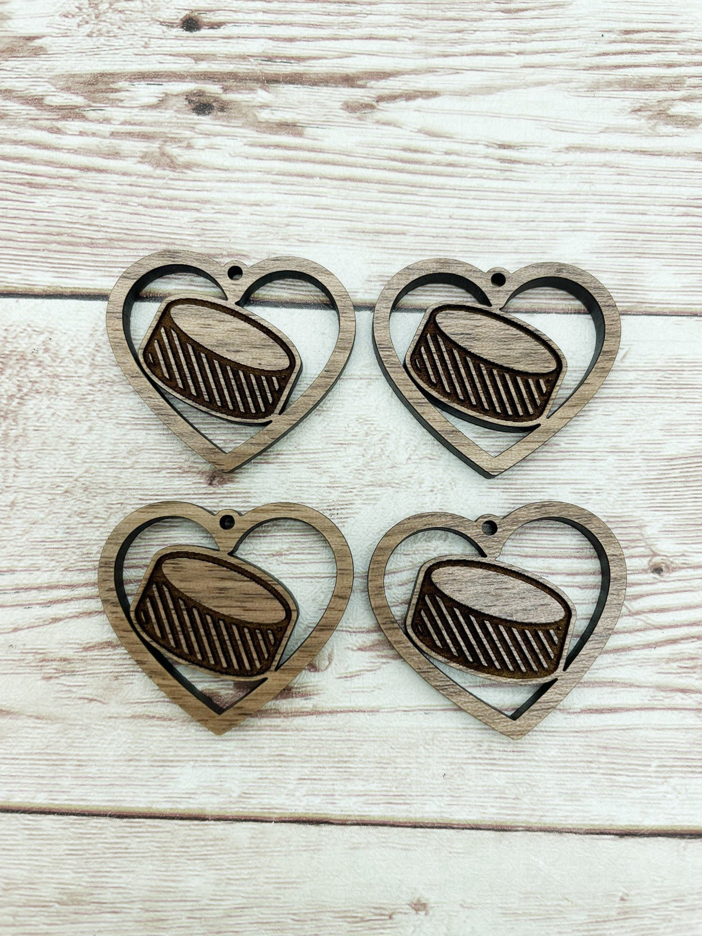 Wood Hockey Heart Earring Blanks, Finished Walnut Blank, DIY Jewelry Making