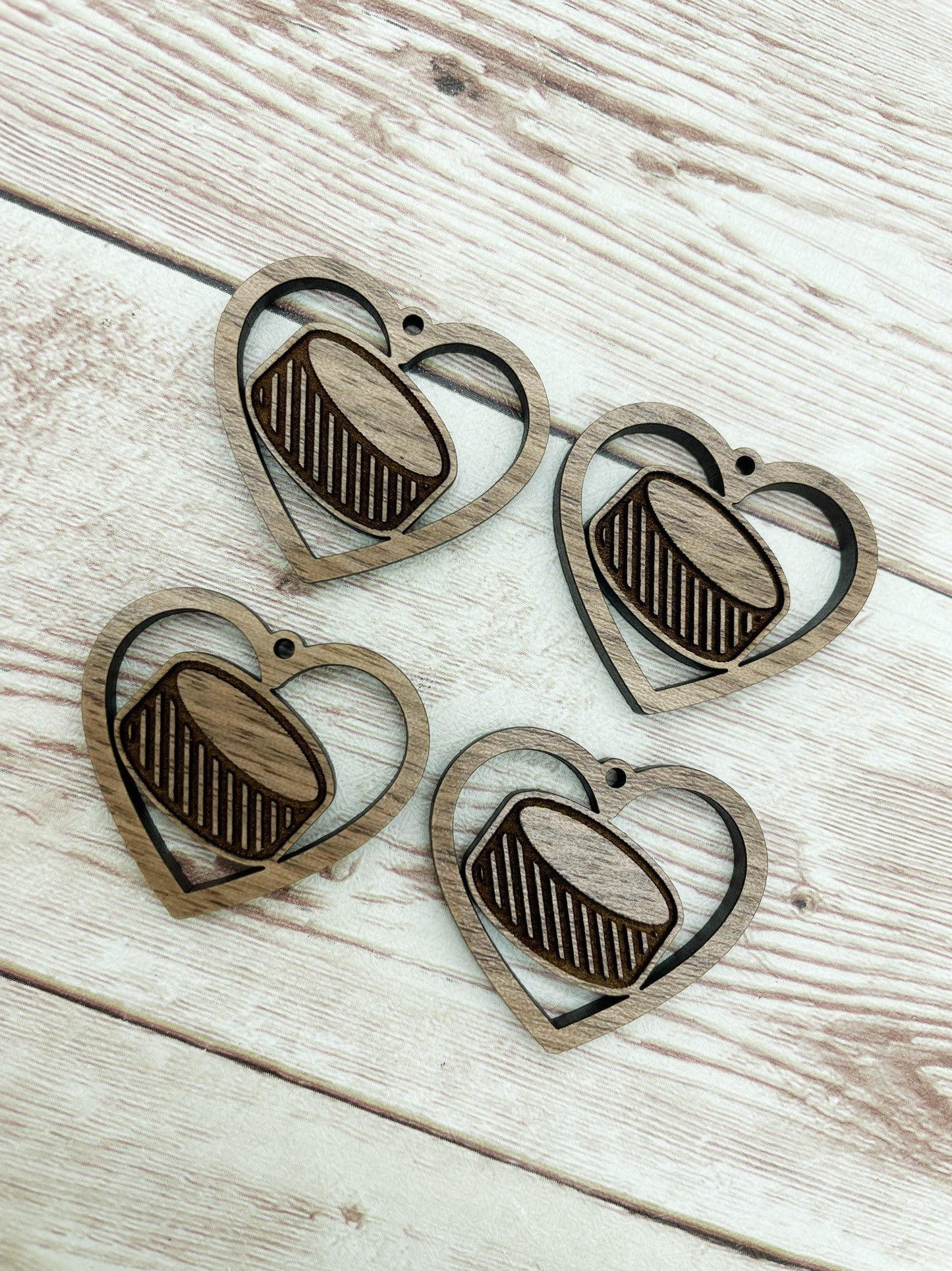 Wood Hockey Heart Earring Blanks, Finished Walnut Blank, DIY Jewelry Making