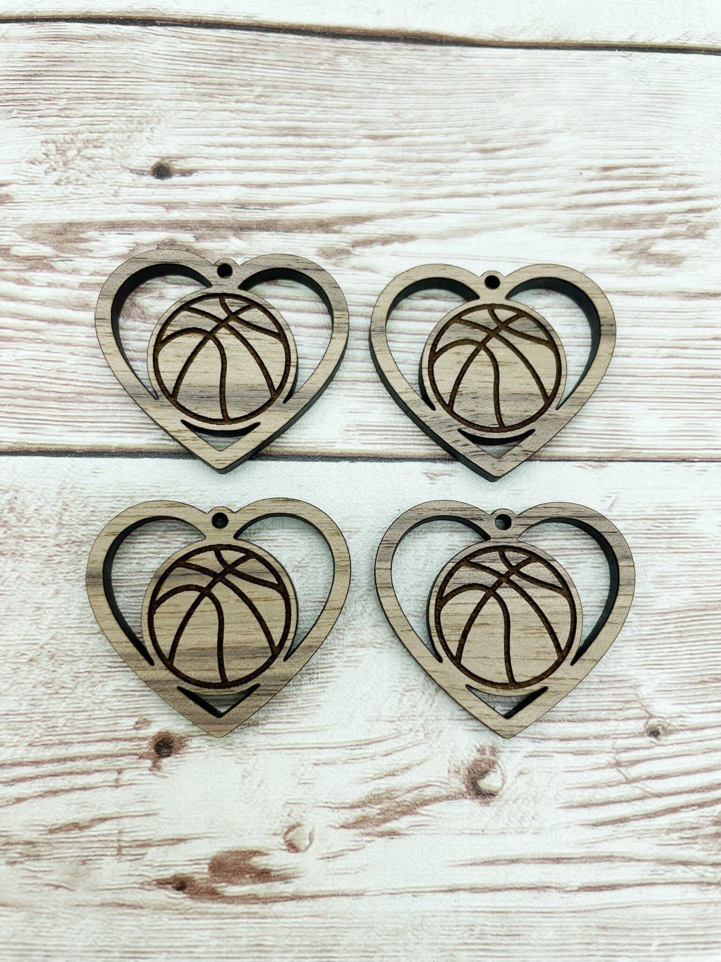 Wood Basketball Heart Earring Blanks, Finished Walnut Blank, DIY Jewelry Making