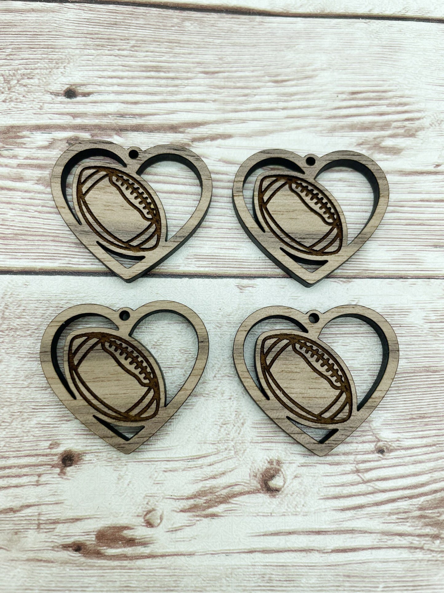 Wood Football Heart Earring Blanks, Finished Walnut Blank, DIY Jewelry Making
