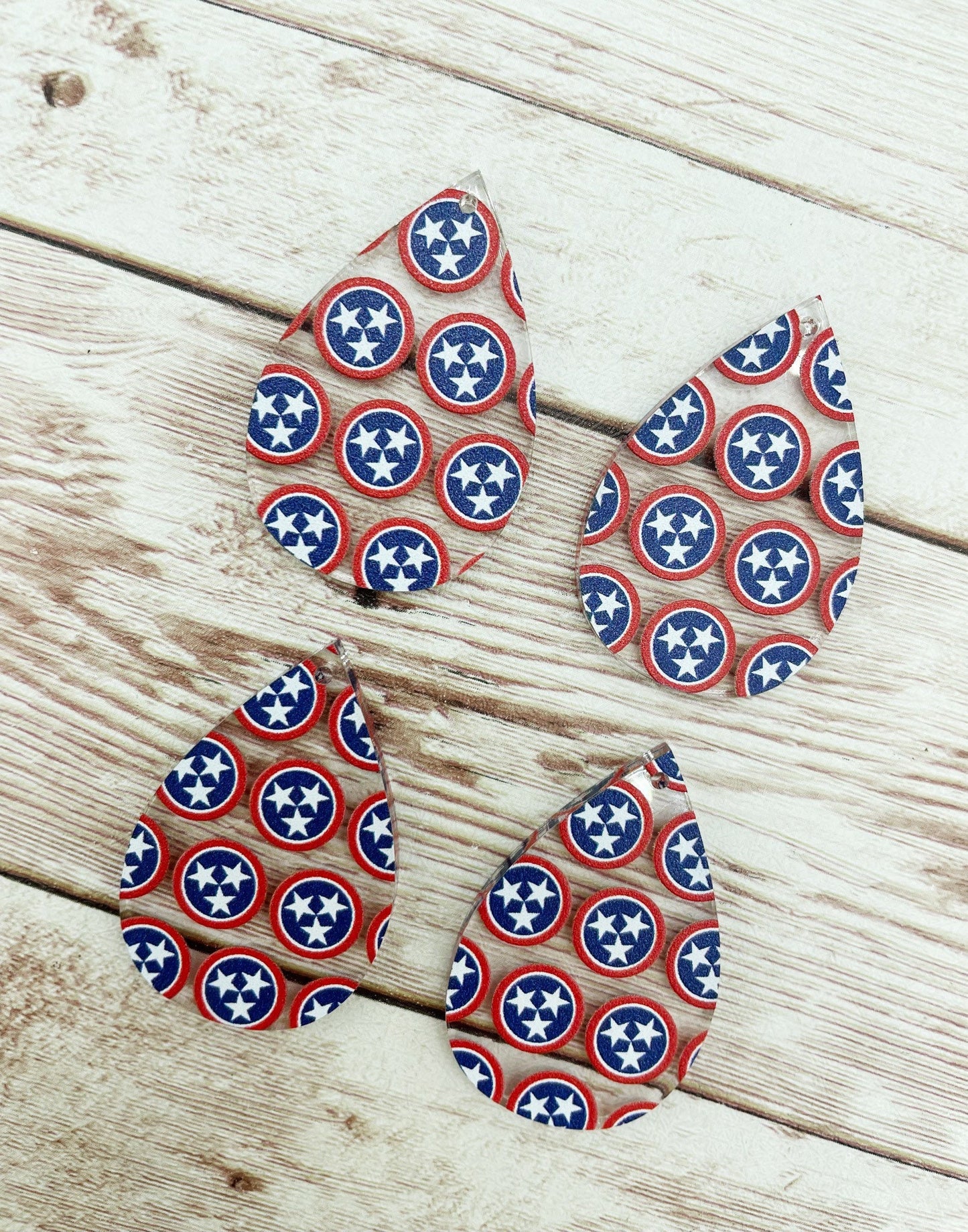 Patterned Tennessee Flag Tristar Acrylic Teardrop Earring Blanks, DIY Jewelry Making