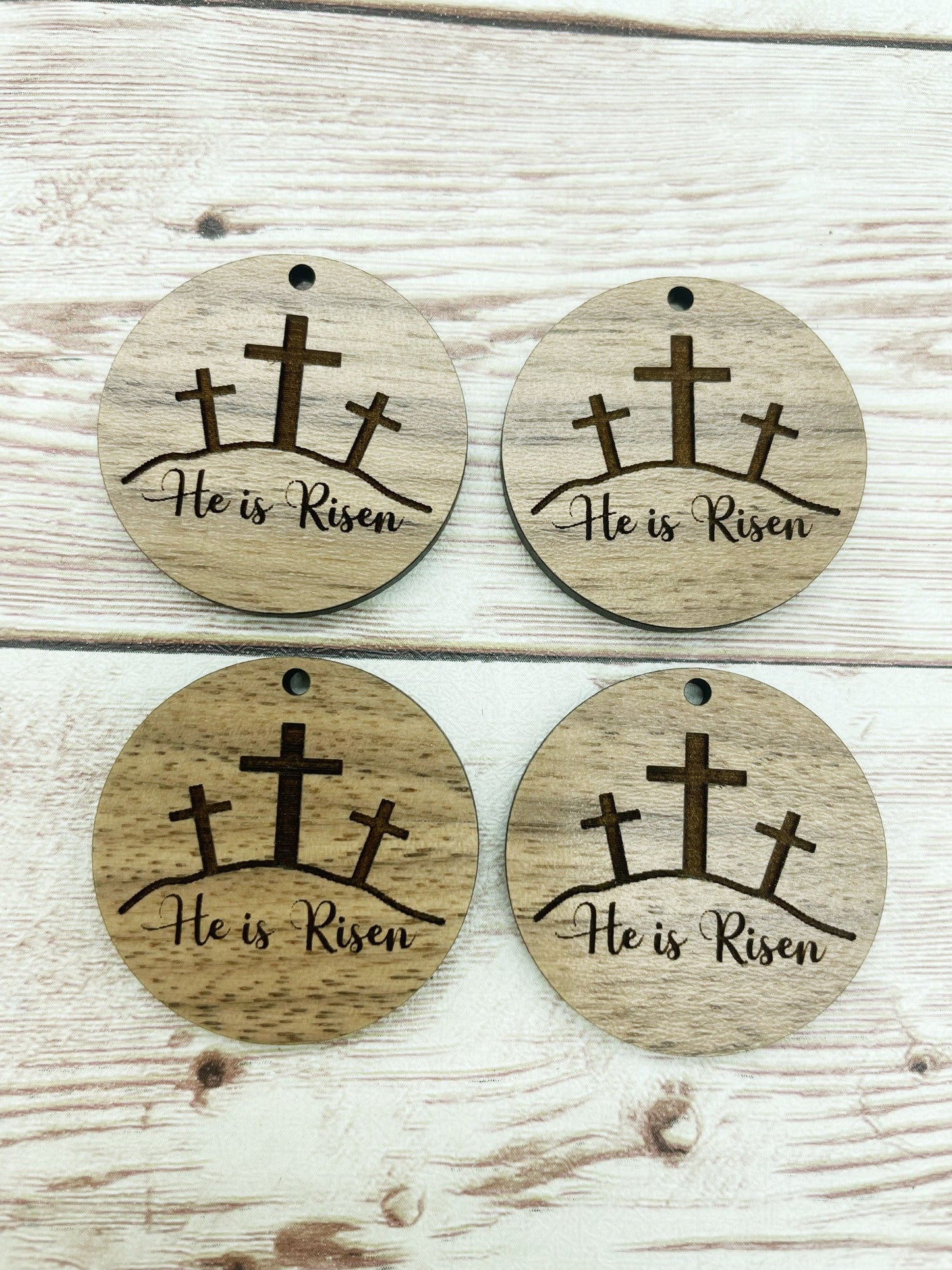 Wood Circle Engraved He is Risen Crosses Earring Blanks, Finished Walnut Blank, DIY Jewelry Making