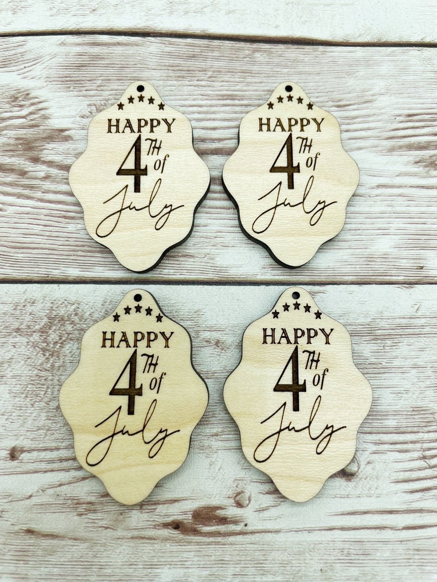 Wood Engraved Happy 4th of July Earring Blanks, Finished Maple Blank, DIY Jewelry Making