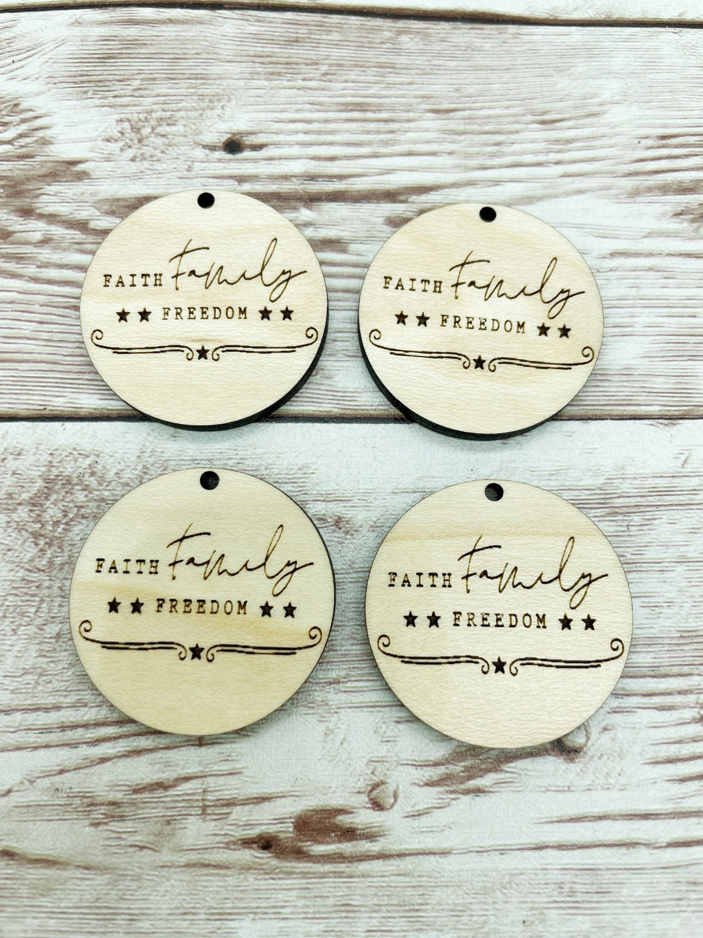 Wood Engraved Faith Family Freedom Earring Blanks, Finished Maple Blank, DIY Jewelry Making