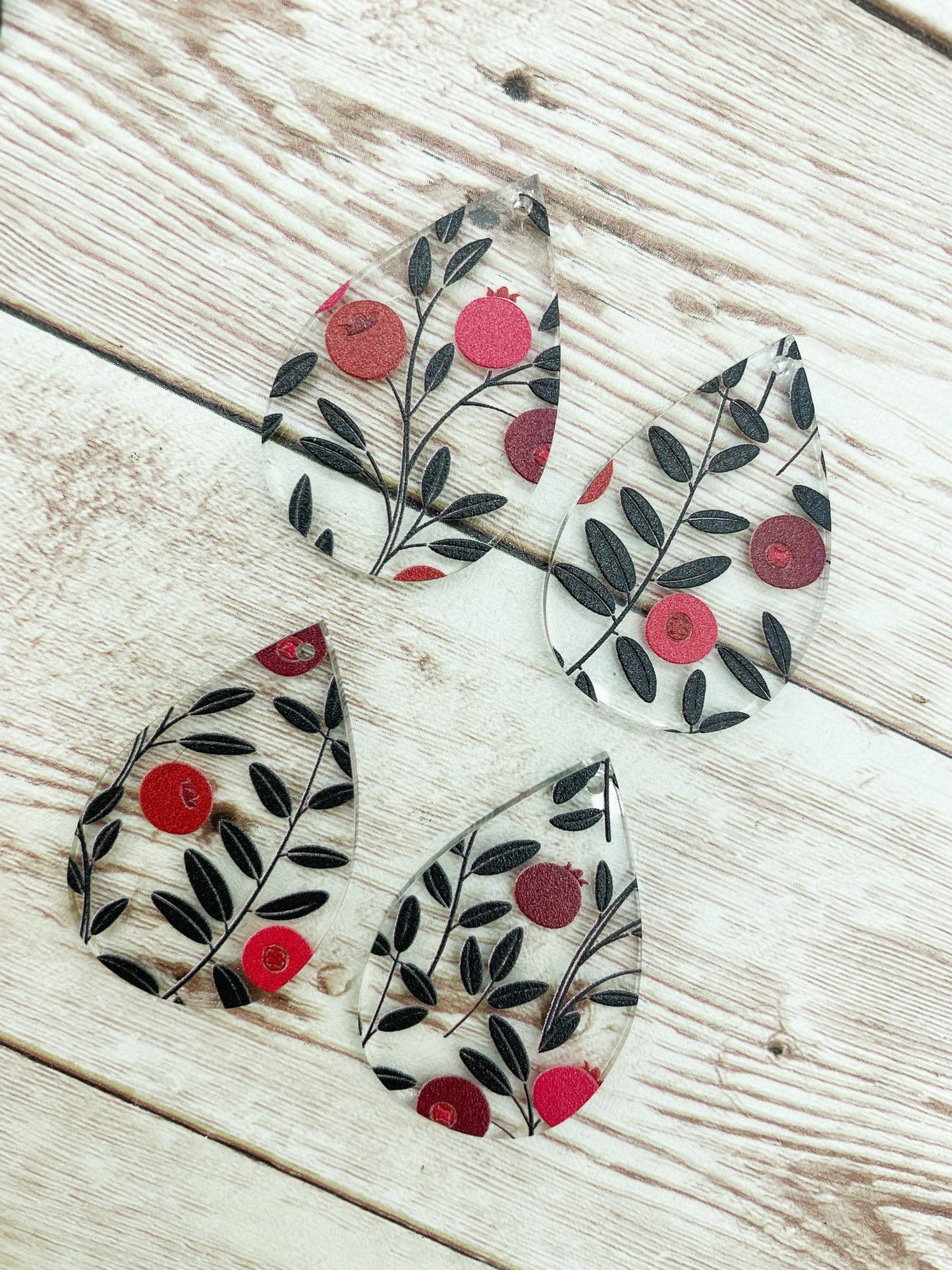 Patterned Cranberries Teardrop Acrylic Earring Blanks, DIY Jewelry Making