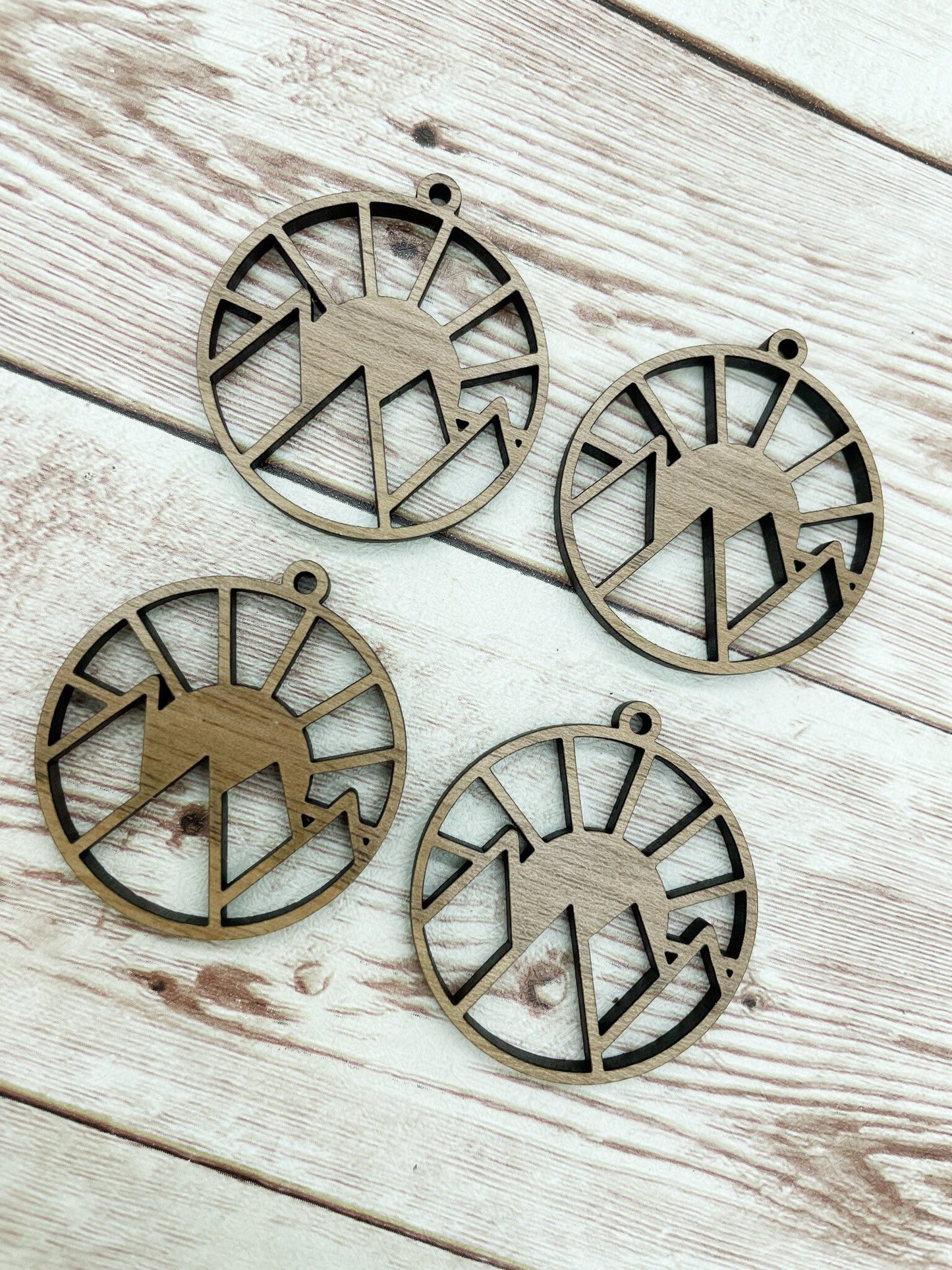 Wood Sun Mountains Round Earring Blanks, Finished Walnut Blank, DIY Jewelry Making