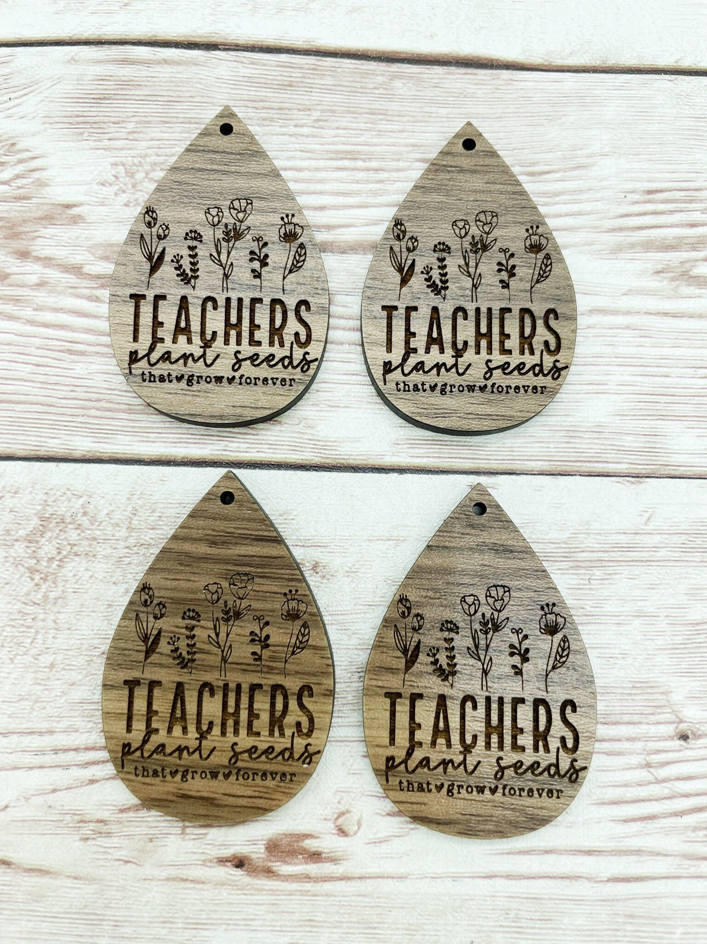 Wood Teardrop Engraved Teachers Plant Seeds Earring Blanks, Finished Walnut Blank, DIY Jewelry Making