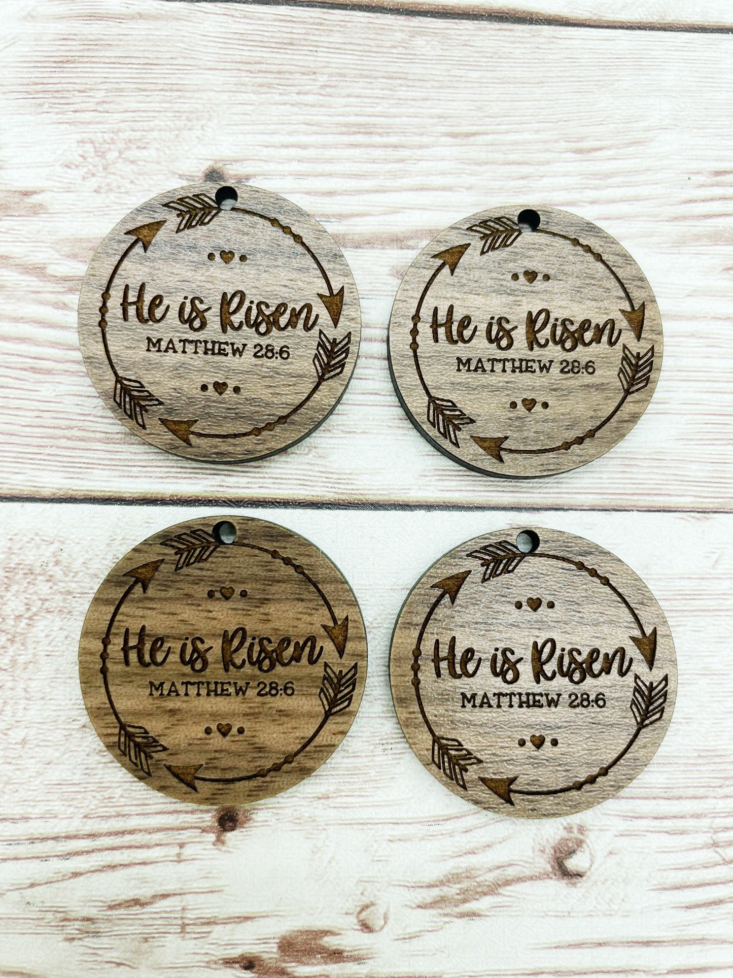 Wood Circle Engraved He is Risen Arrows Earring Blanks, Finished Walnut Blank, DIY Jewelry Making