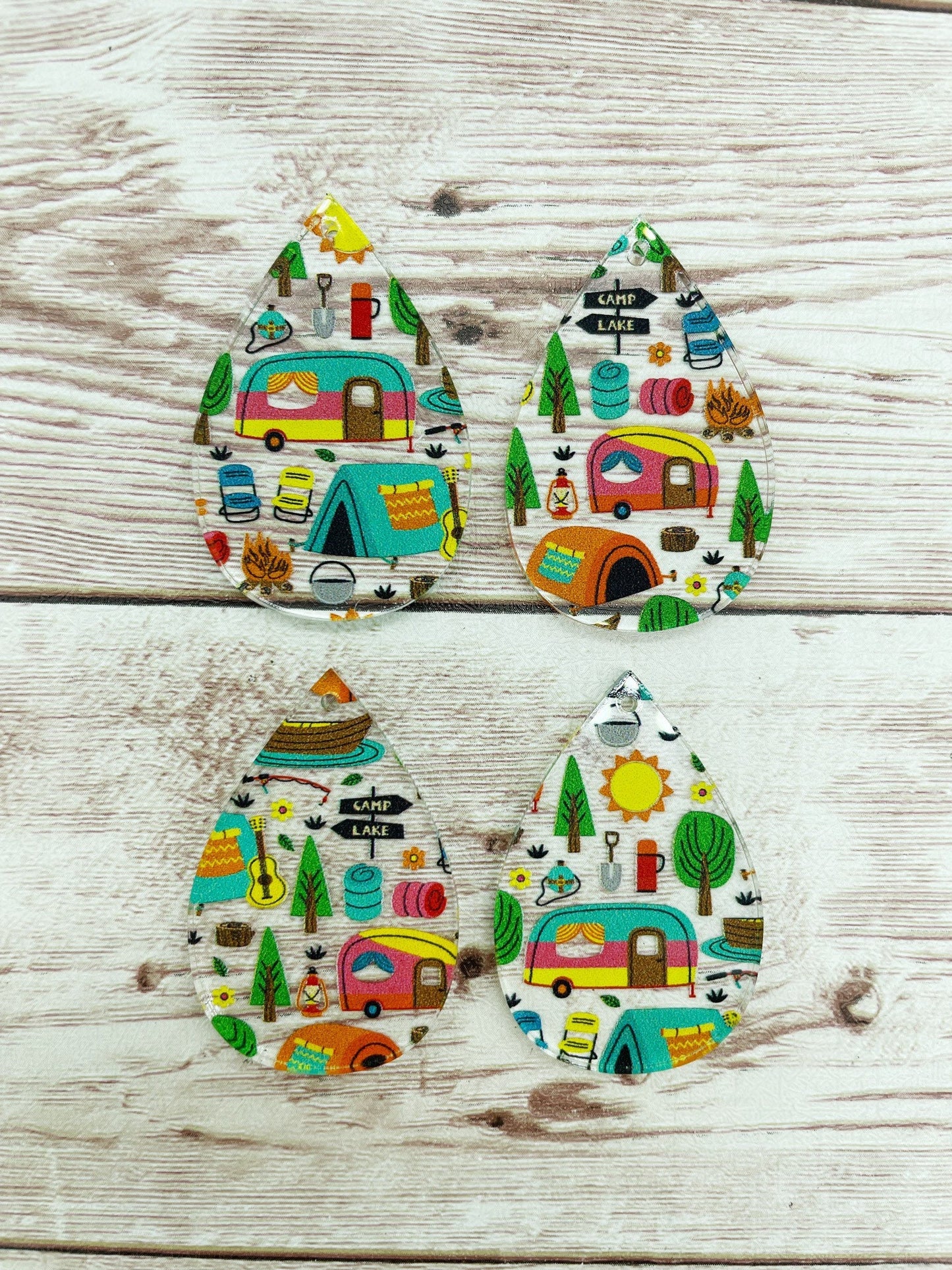 Camping Print Acrylic Teardrop Earring Blanks, DIY Jewelry Making
