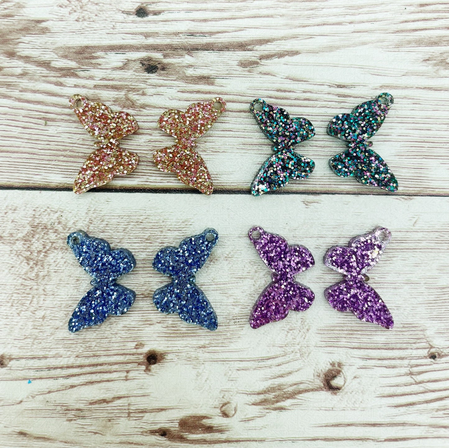 Set of 4 Pair Glitter Butterfly Acrylic Dangle Blanks DIY Jewelry Making