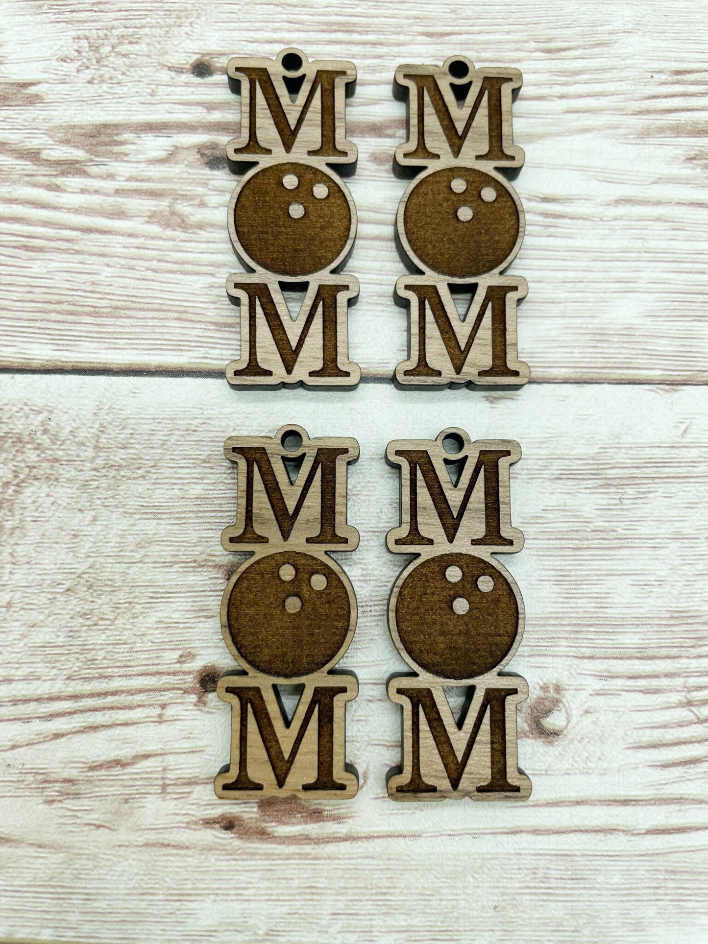 Wood Engraved Bowling Mom Sports Earring Blanks, Finished Walnut Blank, DIY Jewelry Making