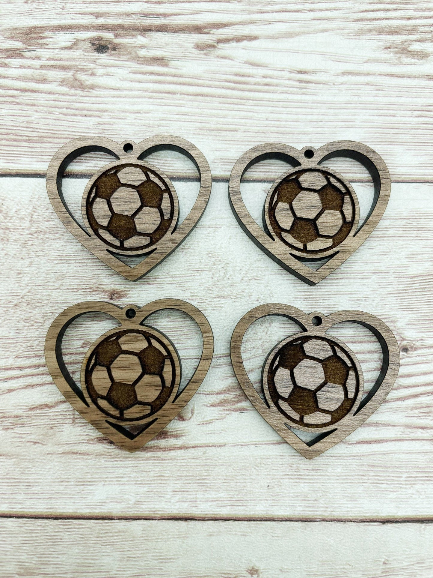 Wood Soccer Heart Earring Blanks, Finished Walnut Blank, DIY Jewelry Making
