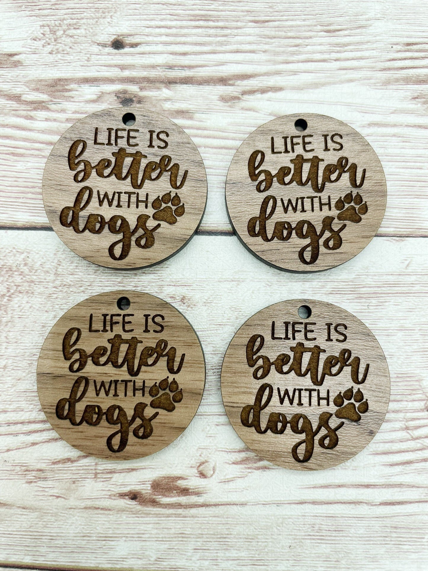 Wood Circle Engraved Life is Better With Dogs Earring Blanks, Finished Walnut Blank, DIY Jewelry Making
