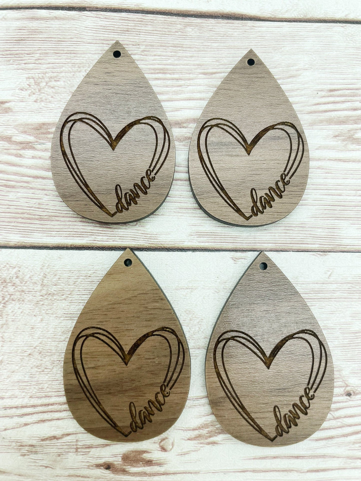 Wood Engraved Dance Heart Earring Blanks, Finished Walnut Blank, DIY Jewelry Making