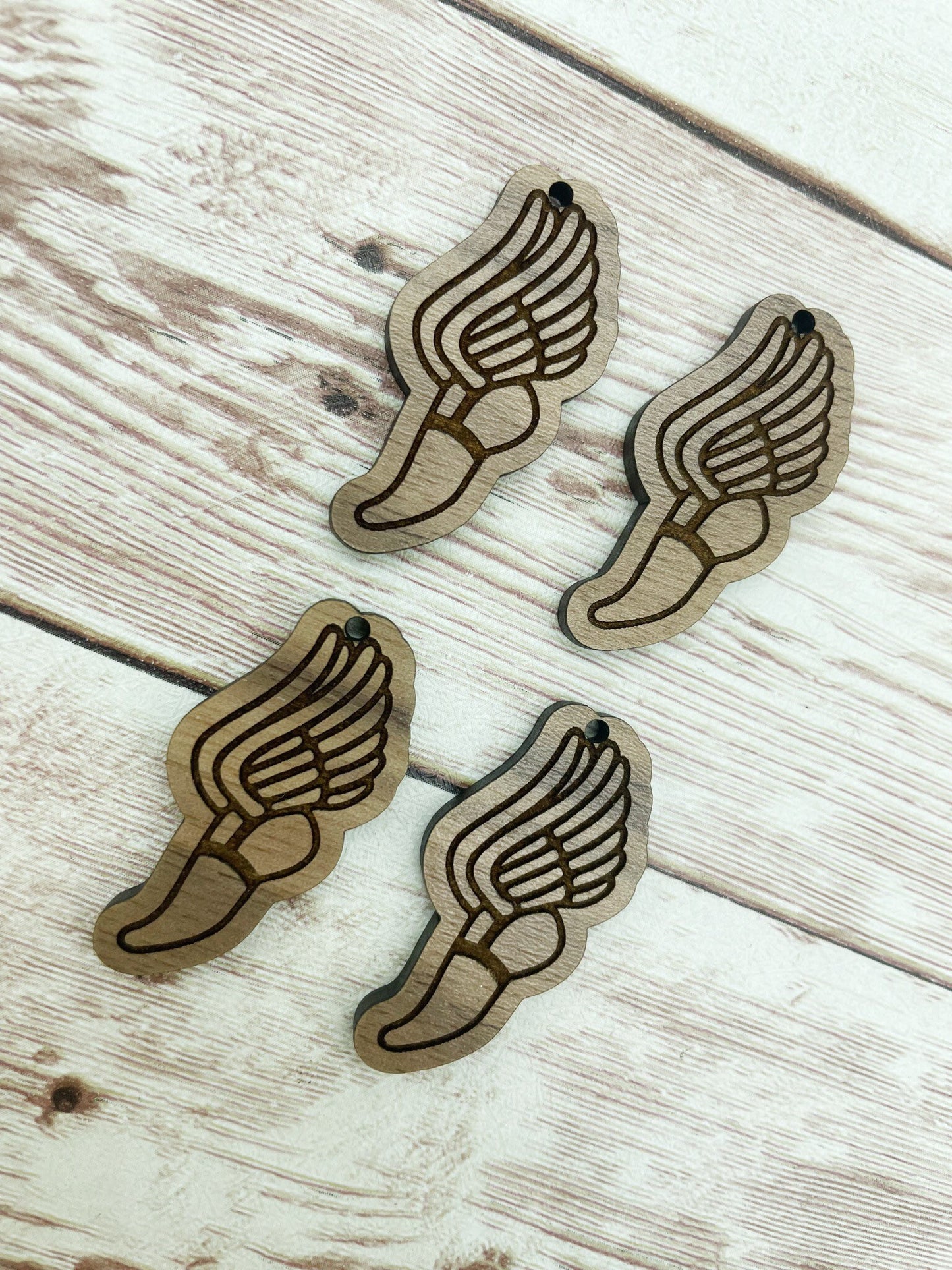 Wood Engraved Track Shoe Earring Blanks, Finished Walnut Blank, DIY Jewelry Making