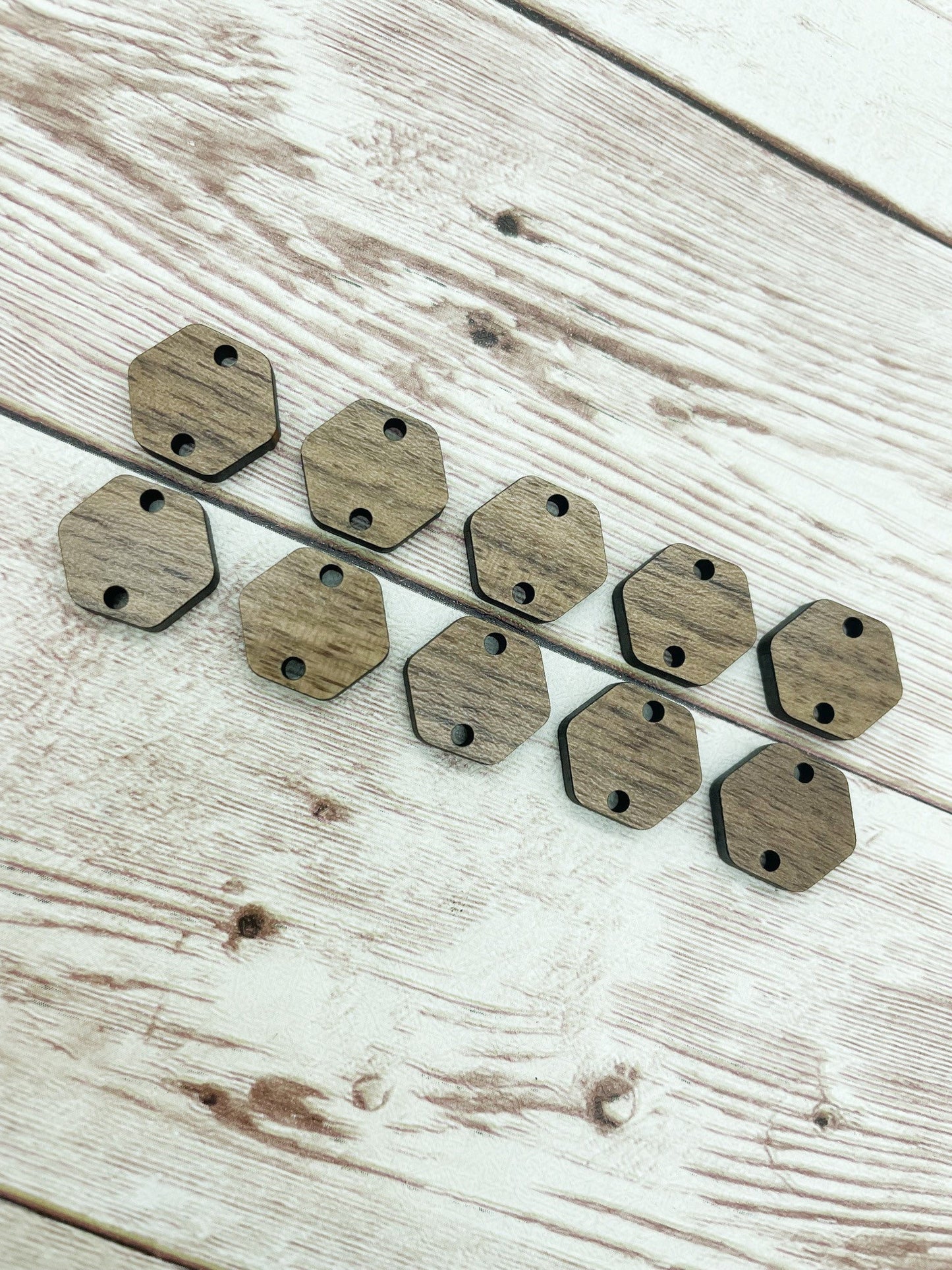 Finished Walnut Hexagon Connectors 2 Hole Earring Blanks Set of 5 Pair DIY Jewelry Making