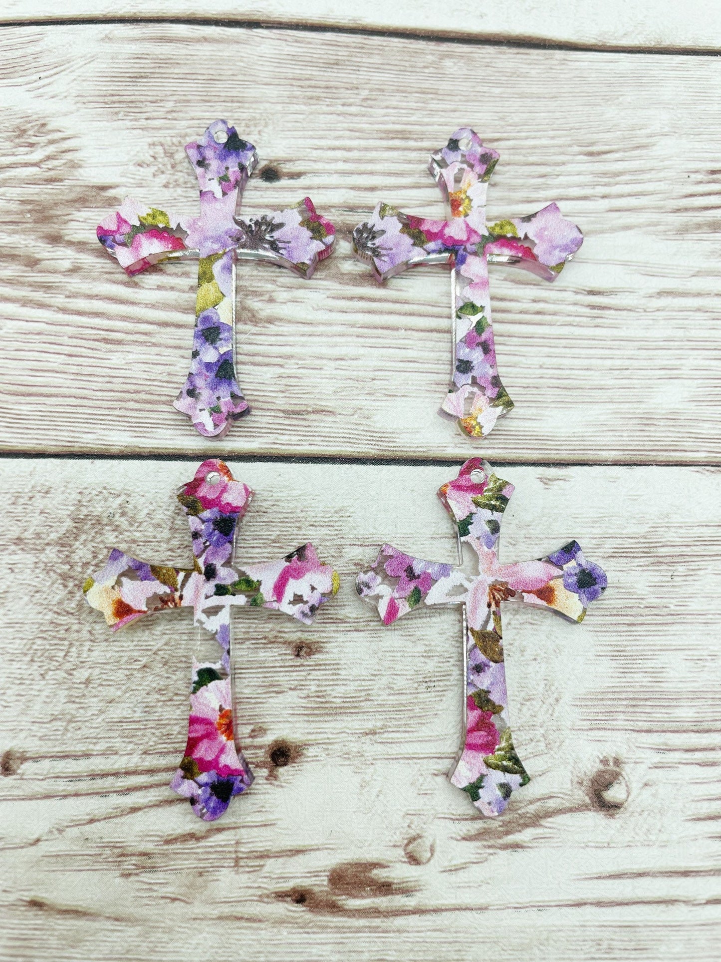 Patterned Pink Purple Floral Acrylic Cross Earring Blanks, DIY Jewelry Making