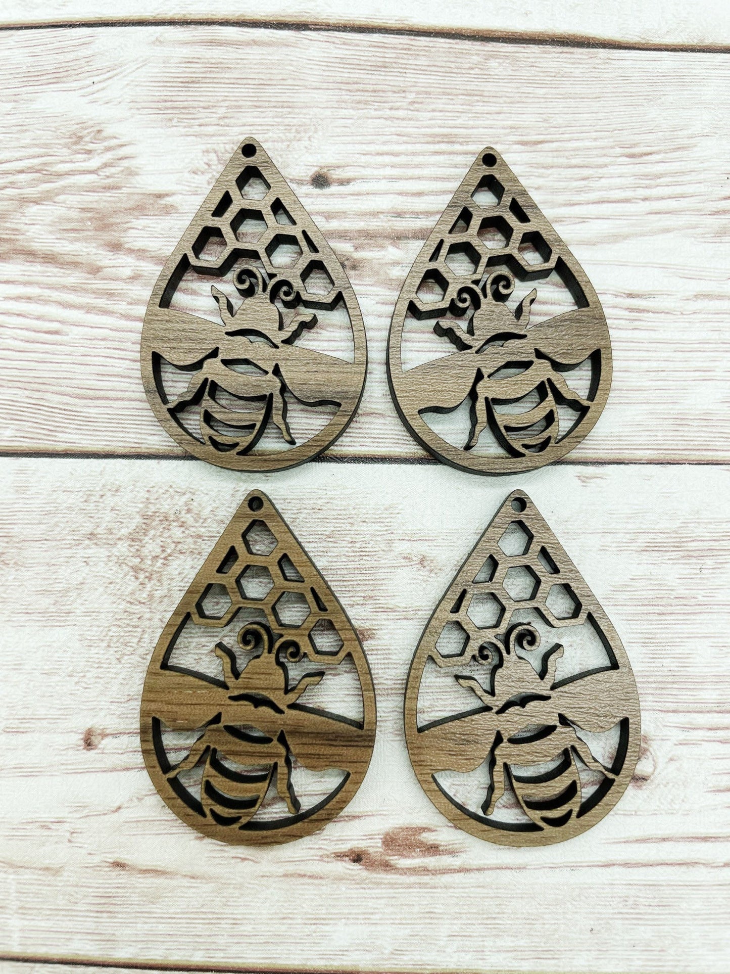 Wood Teardrop Bee Honeycomb Earring Blanks, Finished Walnut Blank, DIY Jewelry Making