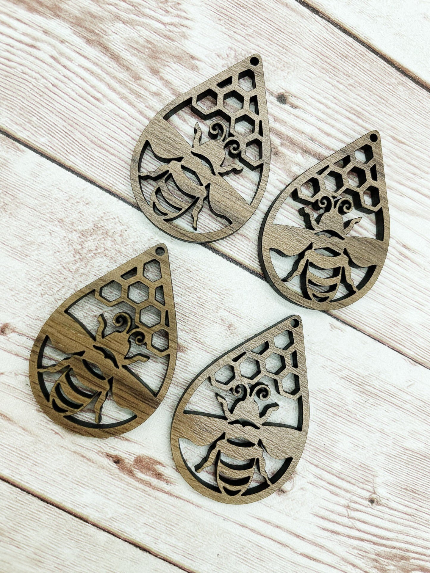 Wood Teardrop Bee Honeycomb Earring Blanks, Finished Walnut Blank, DIY Jewelry Making