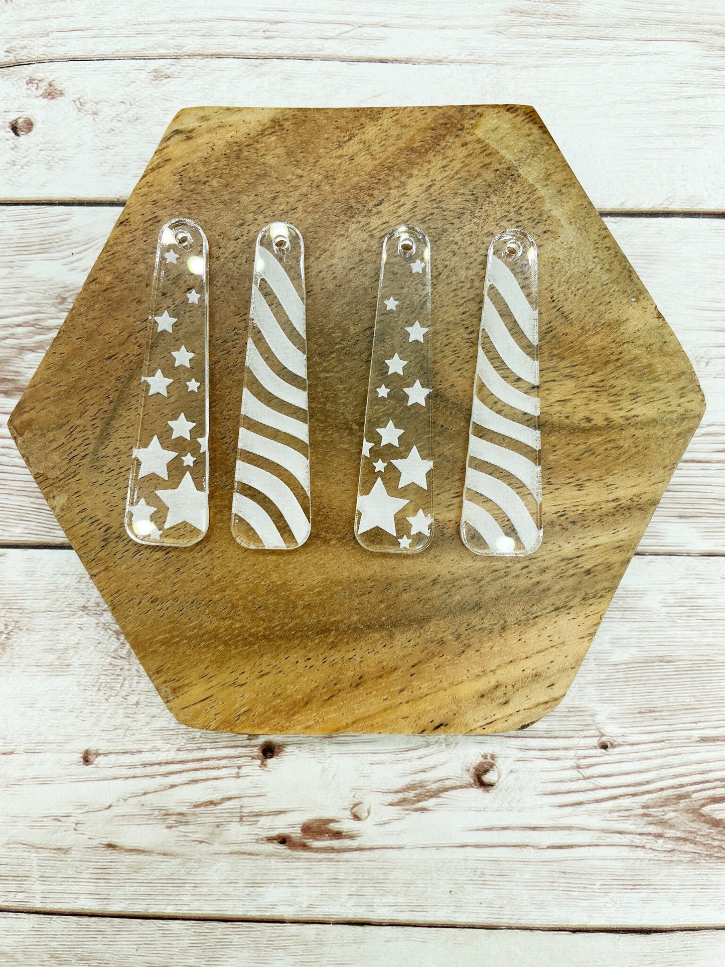 Engraved Stars and Stripes Acrylic Bar Earring Blanks, DIY Jewelry Making