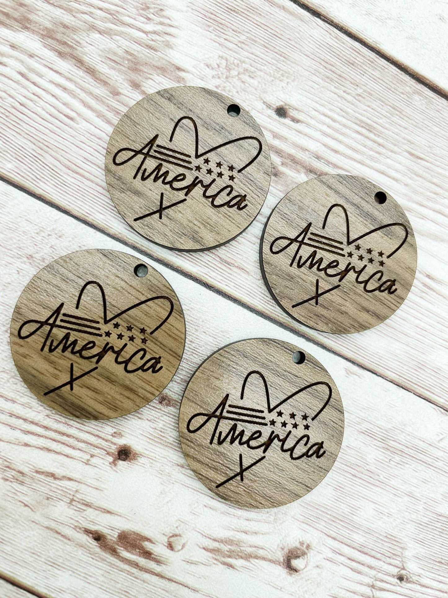 Wood Circle Engraved America Heart Earring Blanks, Finished Walnut Blank, DIY Jewelry Making