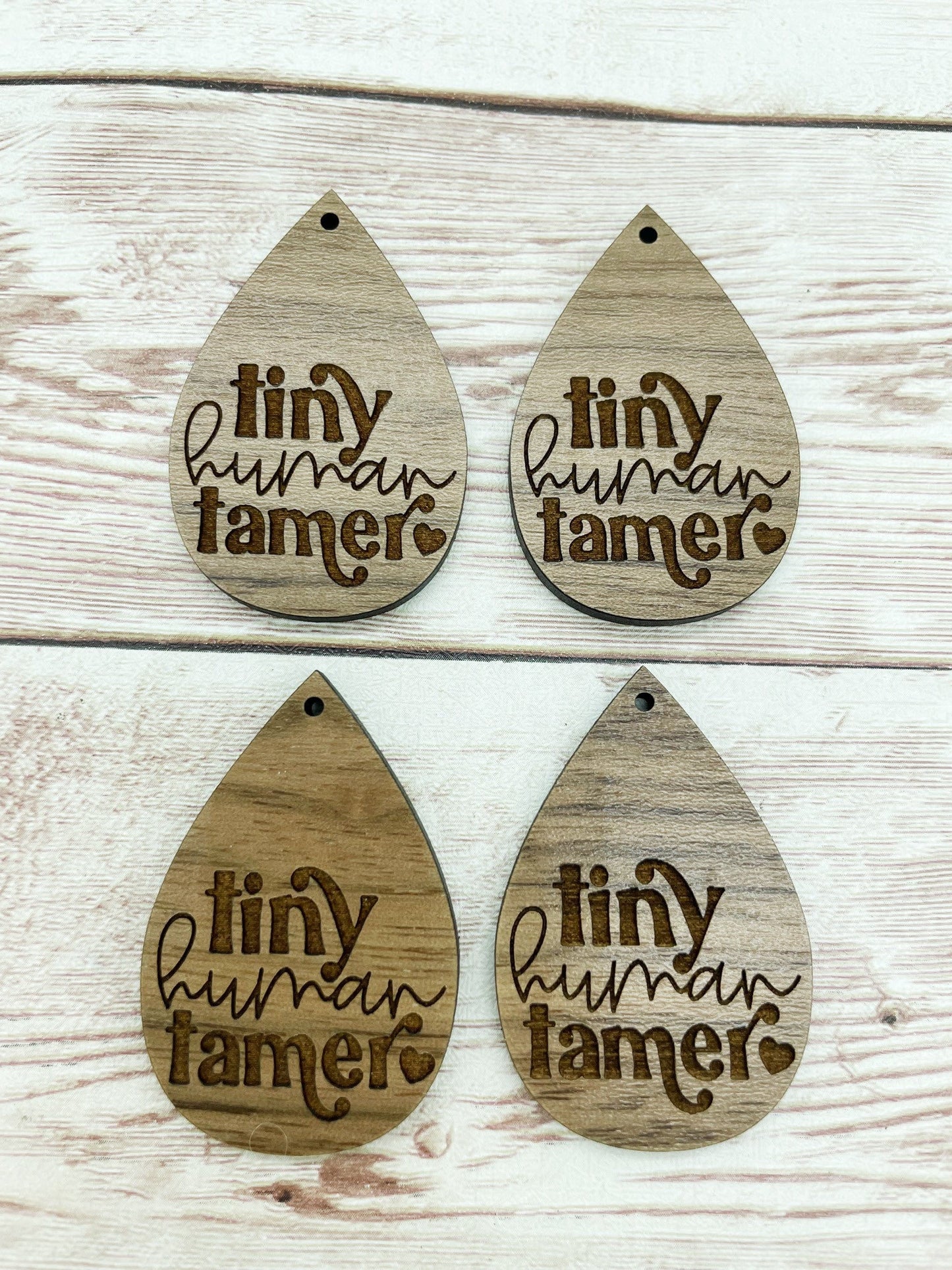 Wood Teardrop Engraved Tiny Human Tamer Earring Blanks, Finished Walnut Blank, DIY Jewelry Making