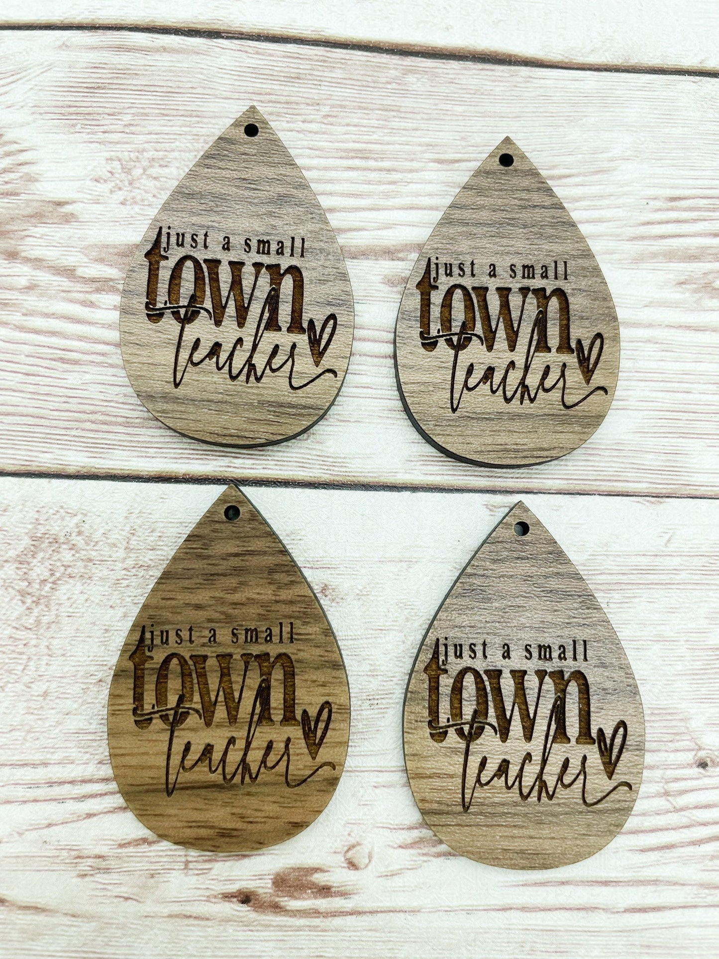 Wood Teardrop Engraved Just a Small Town Teacher Earring Blanks, Finished Walnut Blank, DIY Jewelry Making