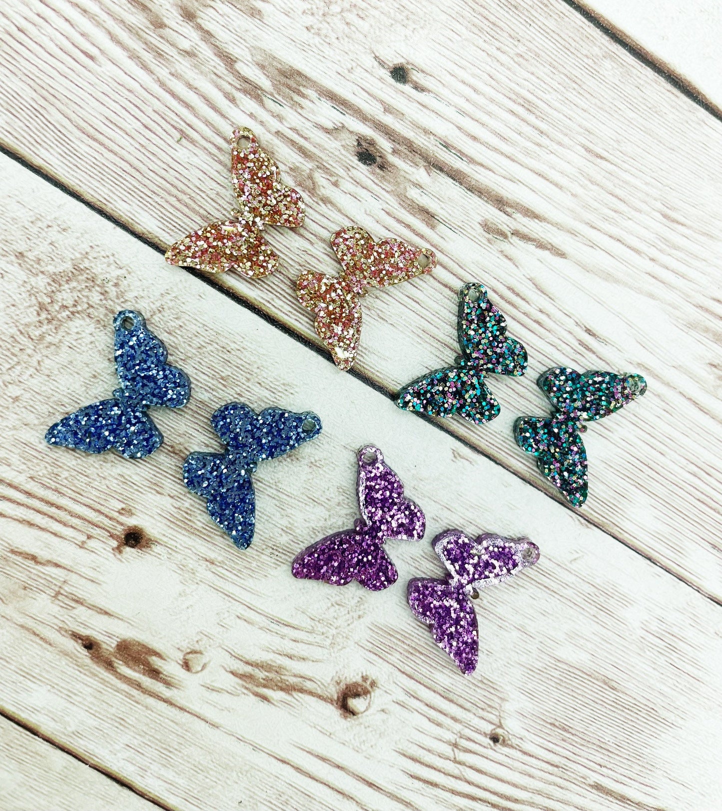 Set of 4 Pair Glitter Butterfly Acrylic Dangle Blanks DIY Jewelry Making