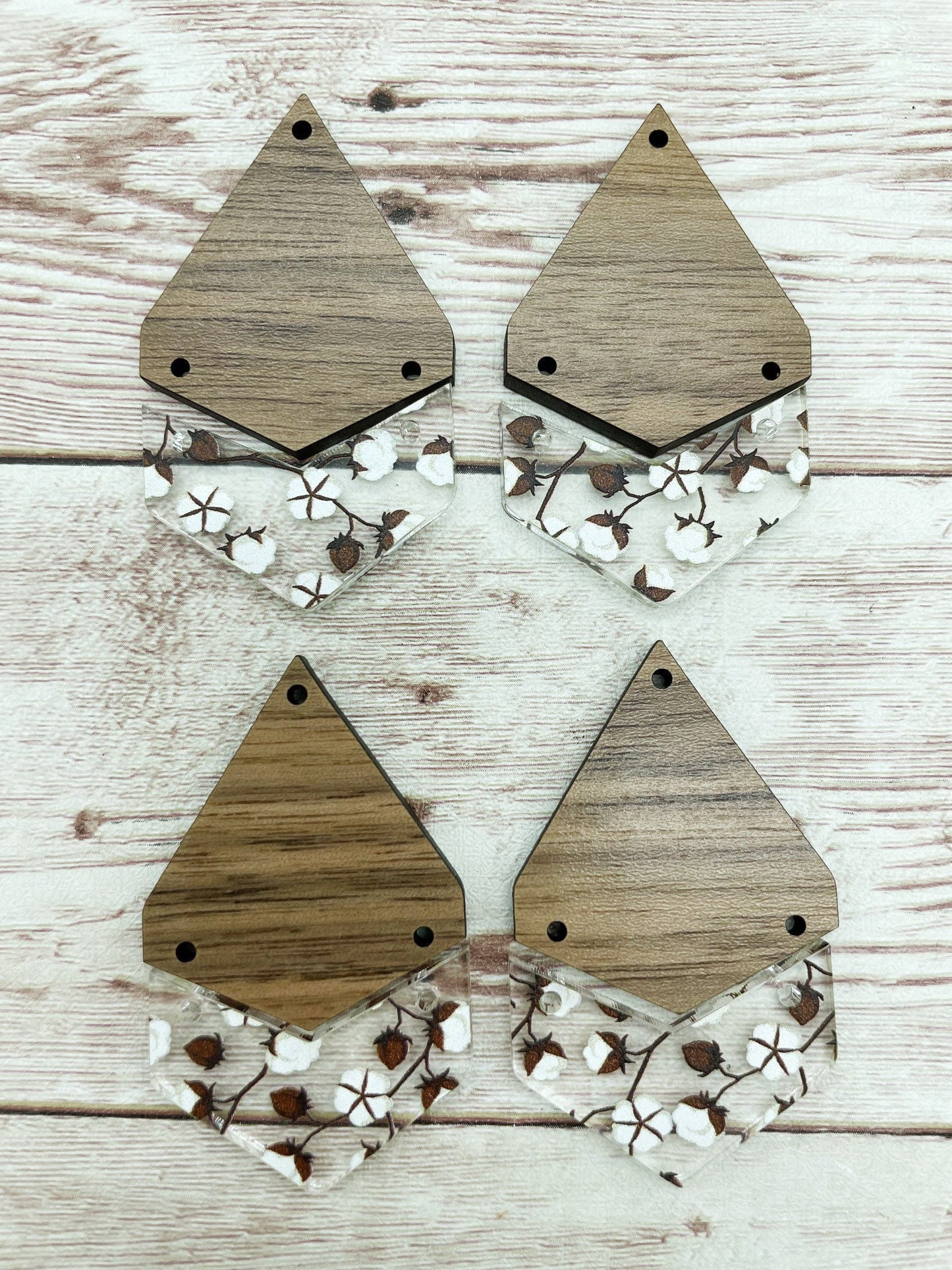 Patterned Cotton Print Acrylic and Walnut Teardrop Set Earring Blanks, DIY Jewelry Making
