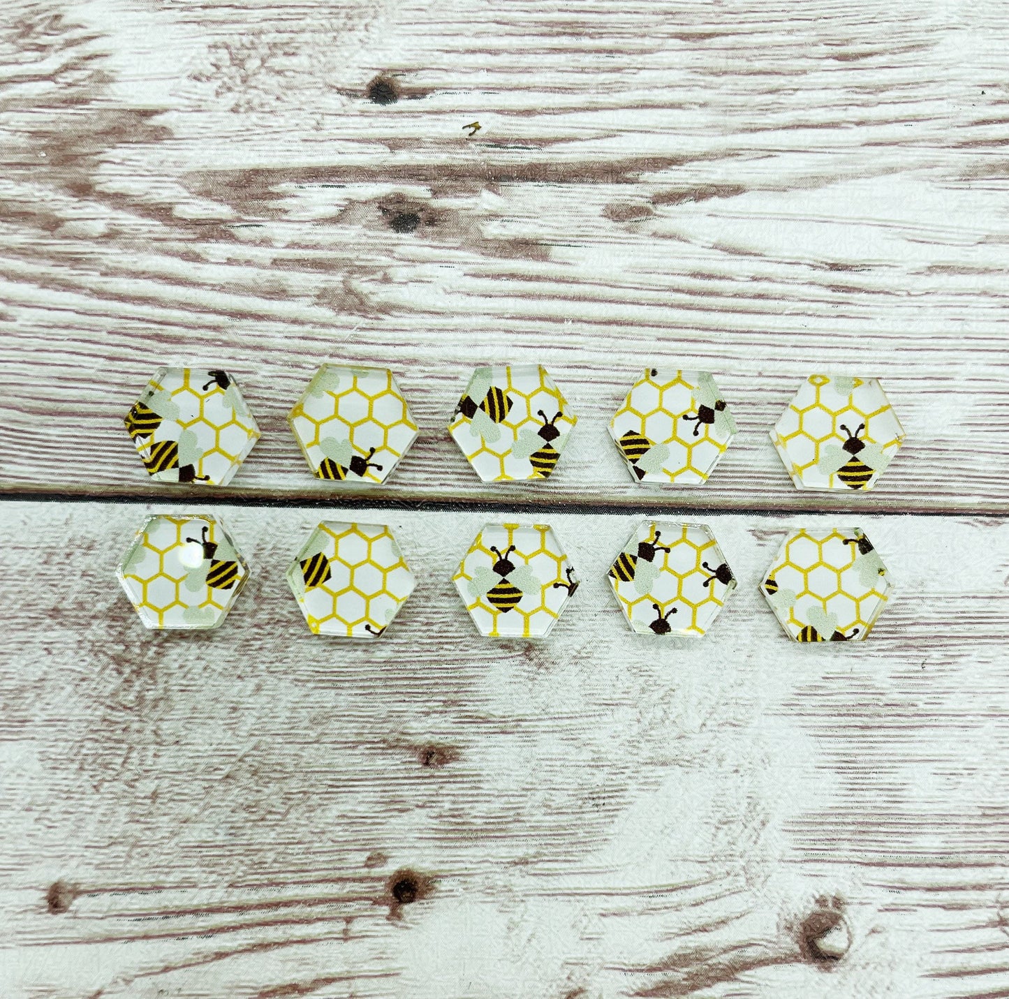 Bee Print Acrylic Stud Earring Blanks Set of 5 Pair DIY Jewelry Making