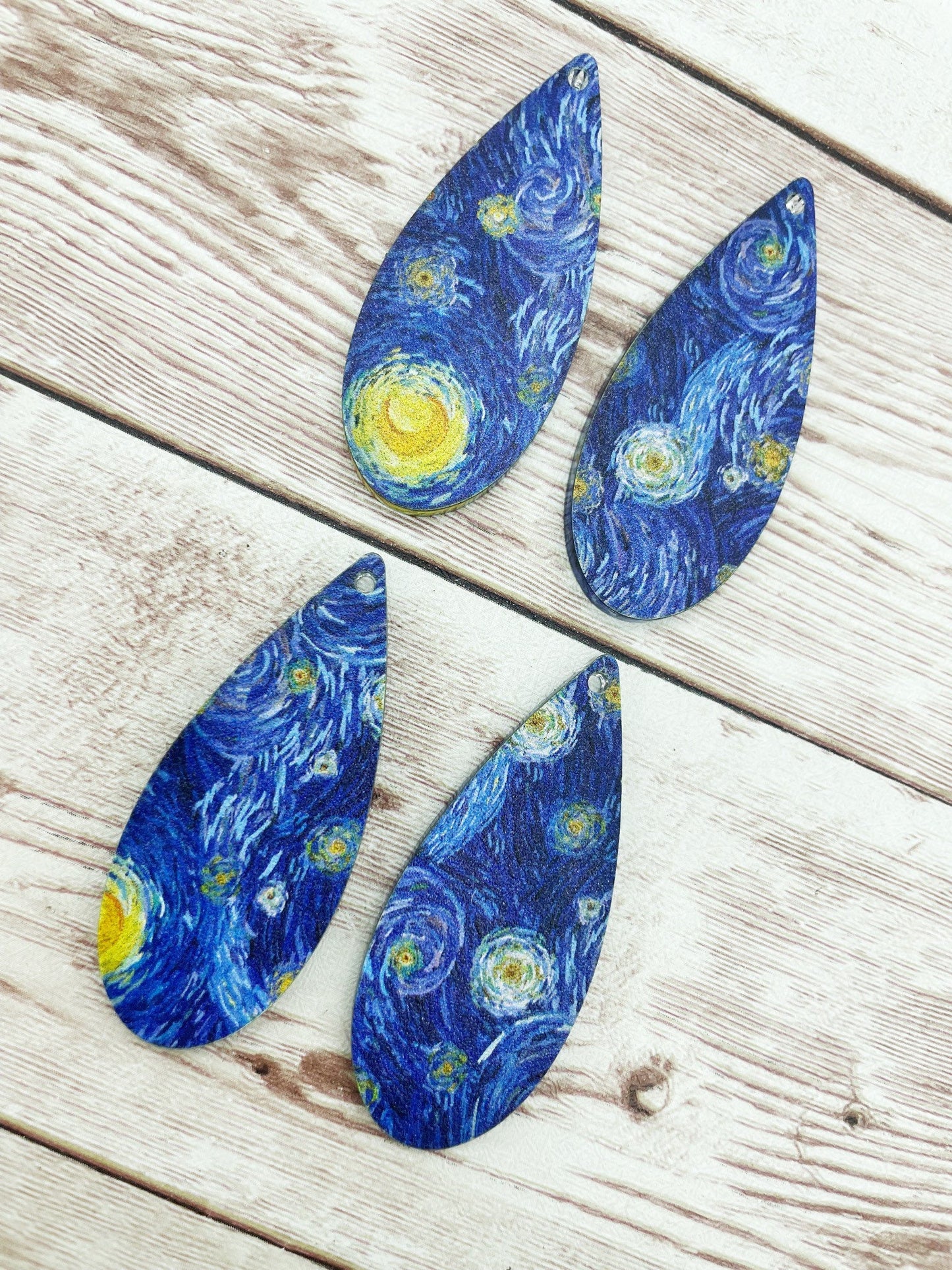 Patterned Starry Swirls Tall Teardrop Earring Blanks, DIY Jewelry Making