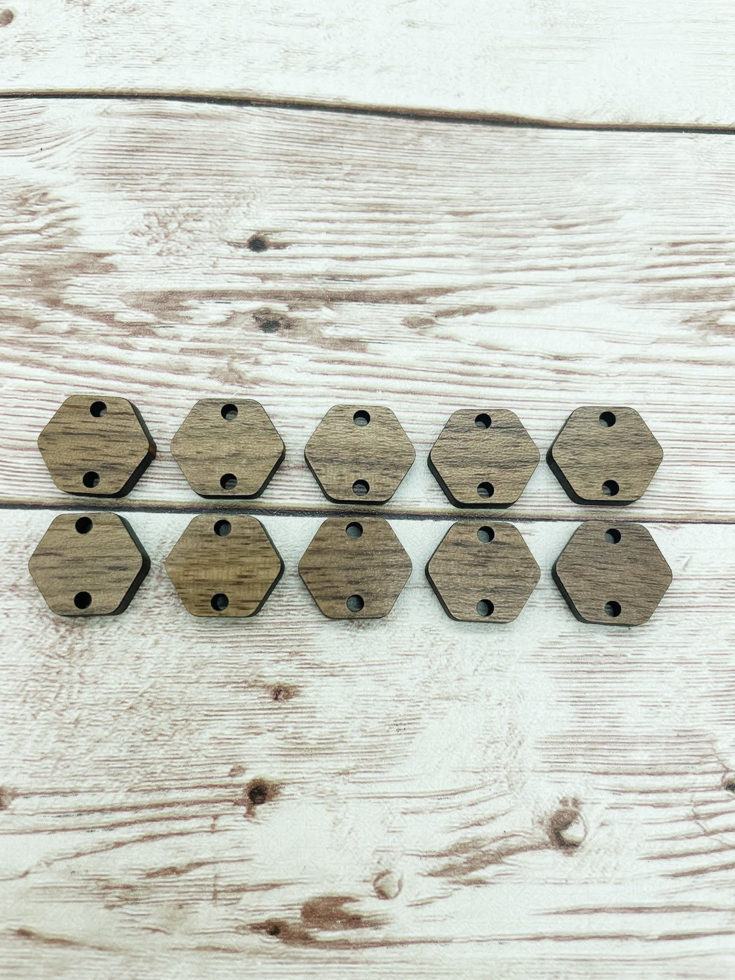 Finished Walnut Hexagon Connectors 2 Hole Earring Blanks Set of 5 Pair DIY Jewelry Making