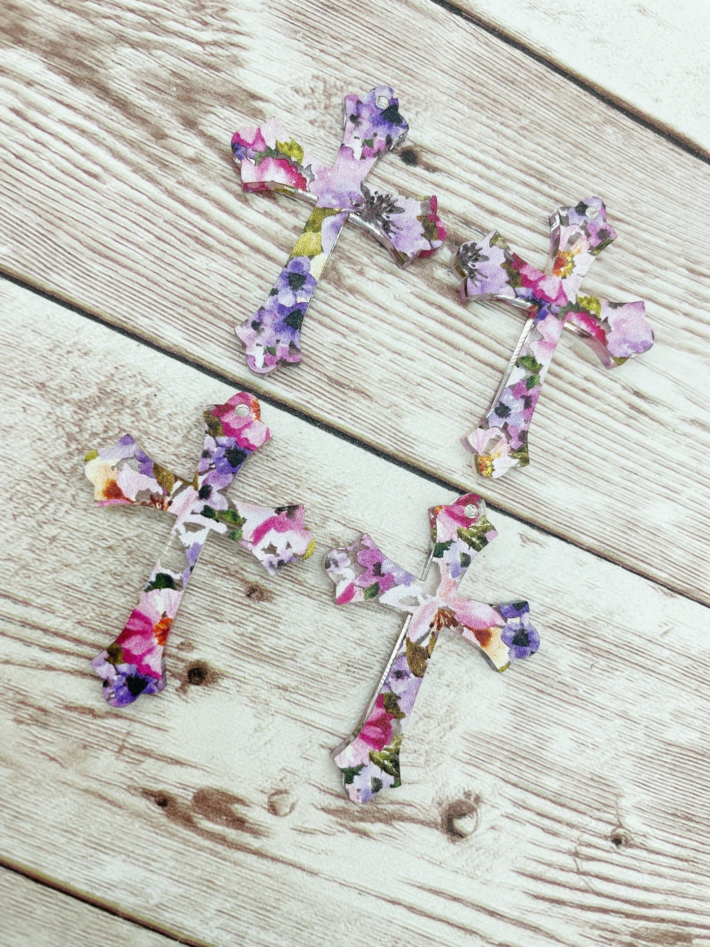 Patterned Pink Purple Floral Acrylic Cross Earring Blanks, DIY Jewelry Making