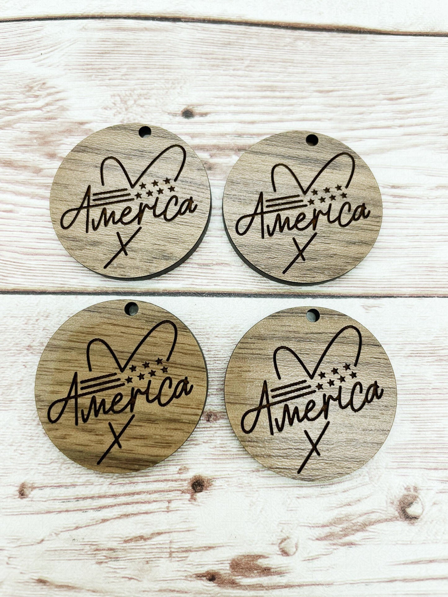Wood Circle Engraved America Heart Earring Blanks, Finished Walnut Blank, DIY Jewelry Making