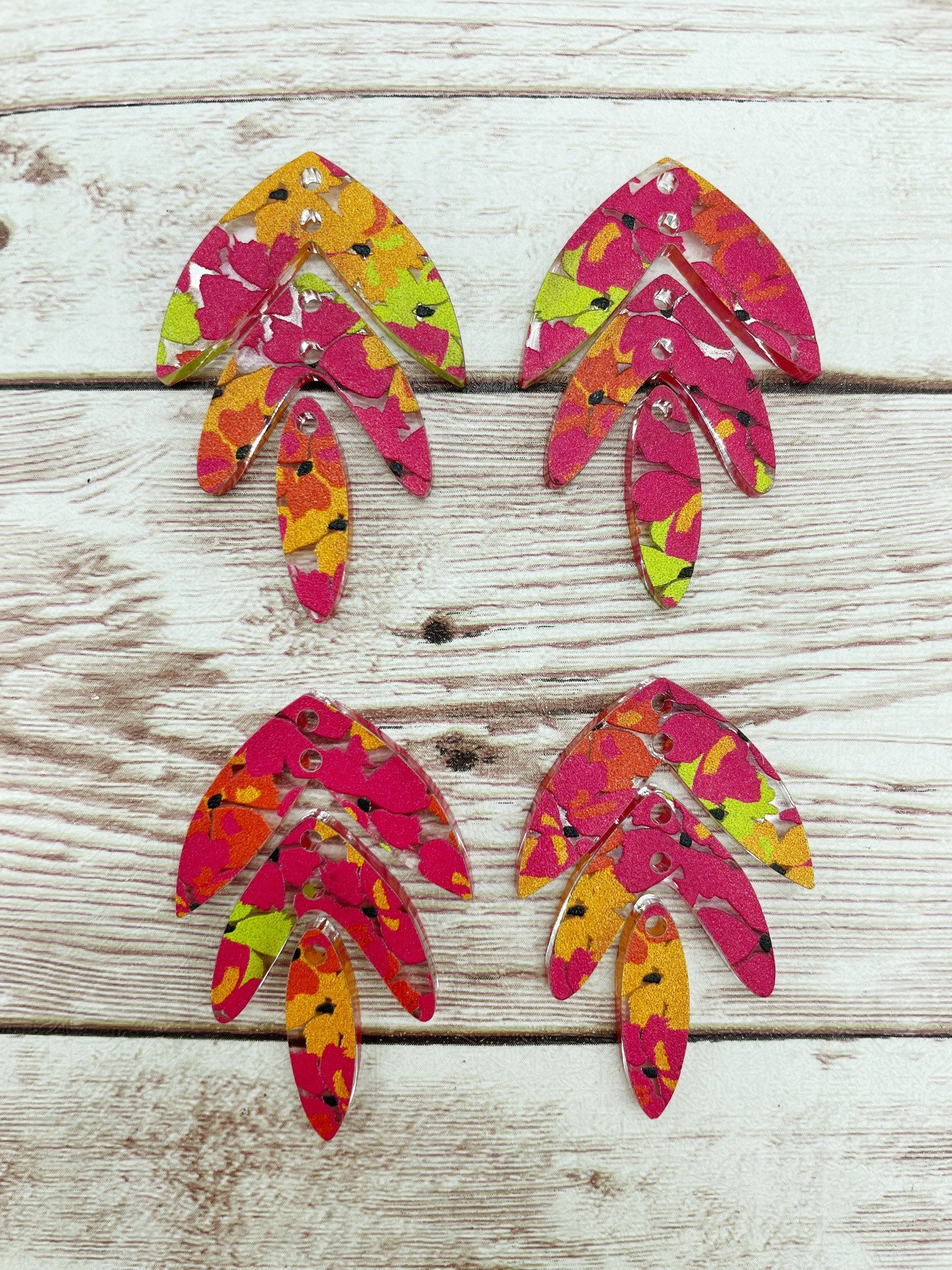 Bright Floral Triple Leaf Acrylic Earring Blanks, DIY Jewelry Making