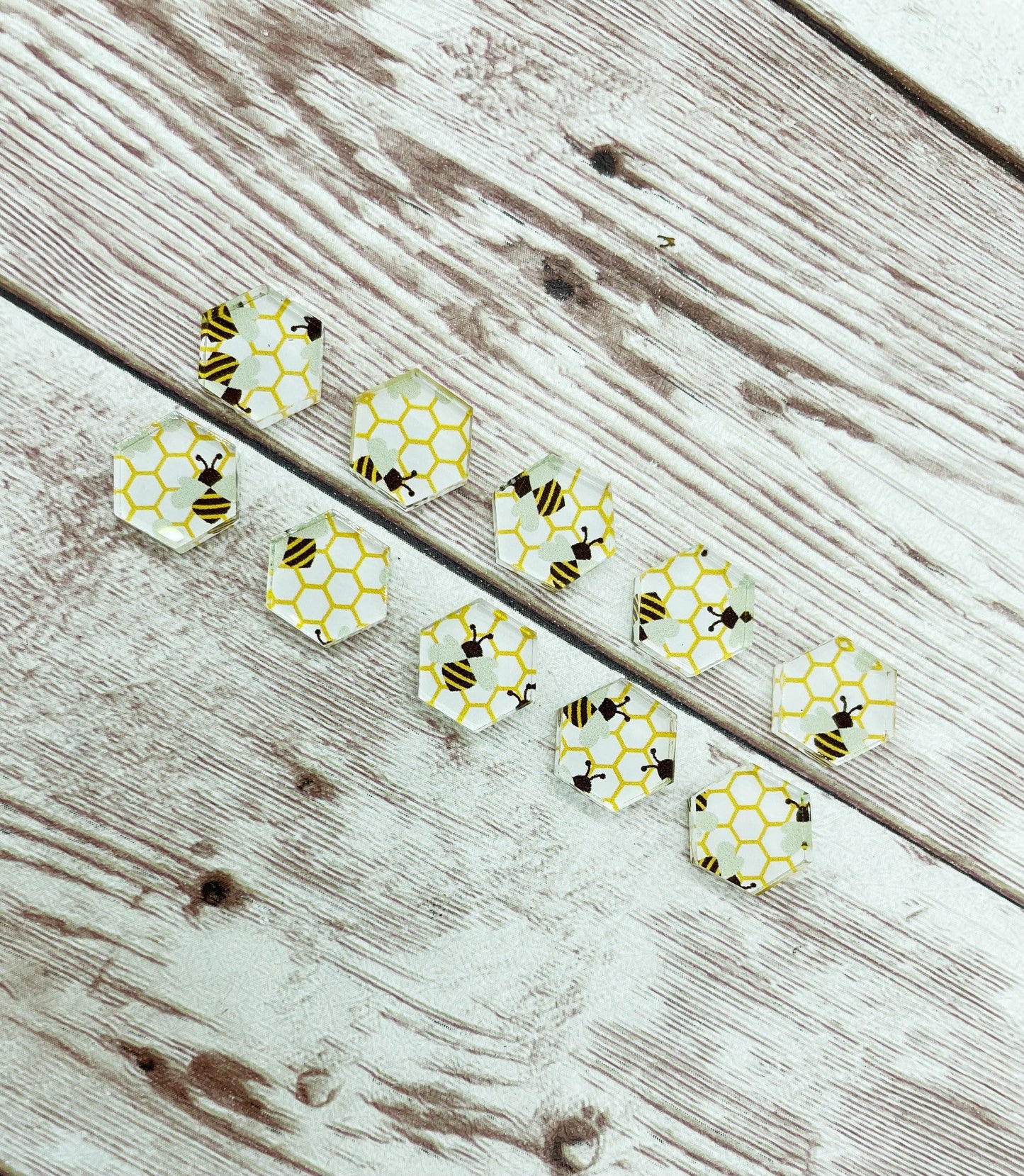 Bee Print Acrylic Stud Earring Blanks Set of 5 Pair DIY Jewelry Making