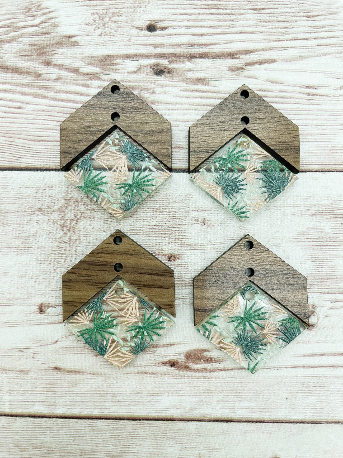 Patterned Tropical Palmetto and Wood Arrow Diamond Set Earring Blanks, DIY Jewelry Making