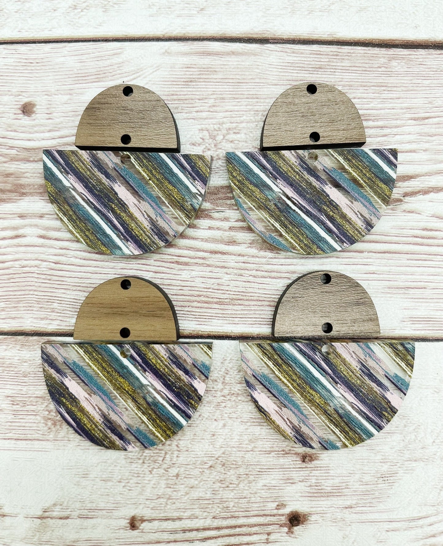 Jewel Tone Half Circle Acrylic and Wood Connector Set Earring Blanks, DIY Jewelry Making
