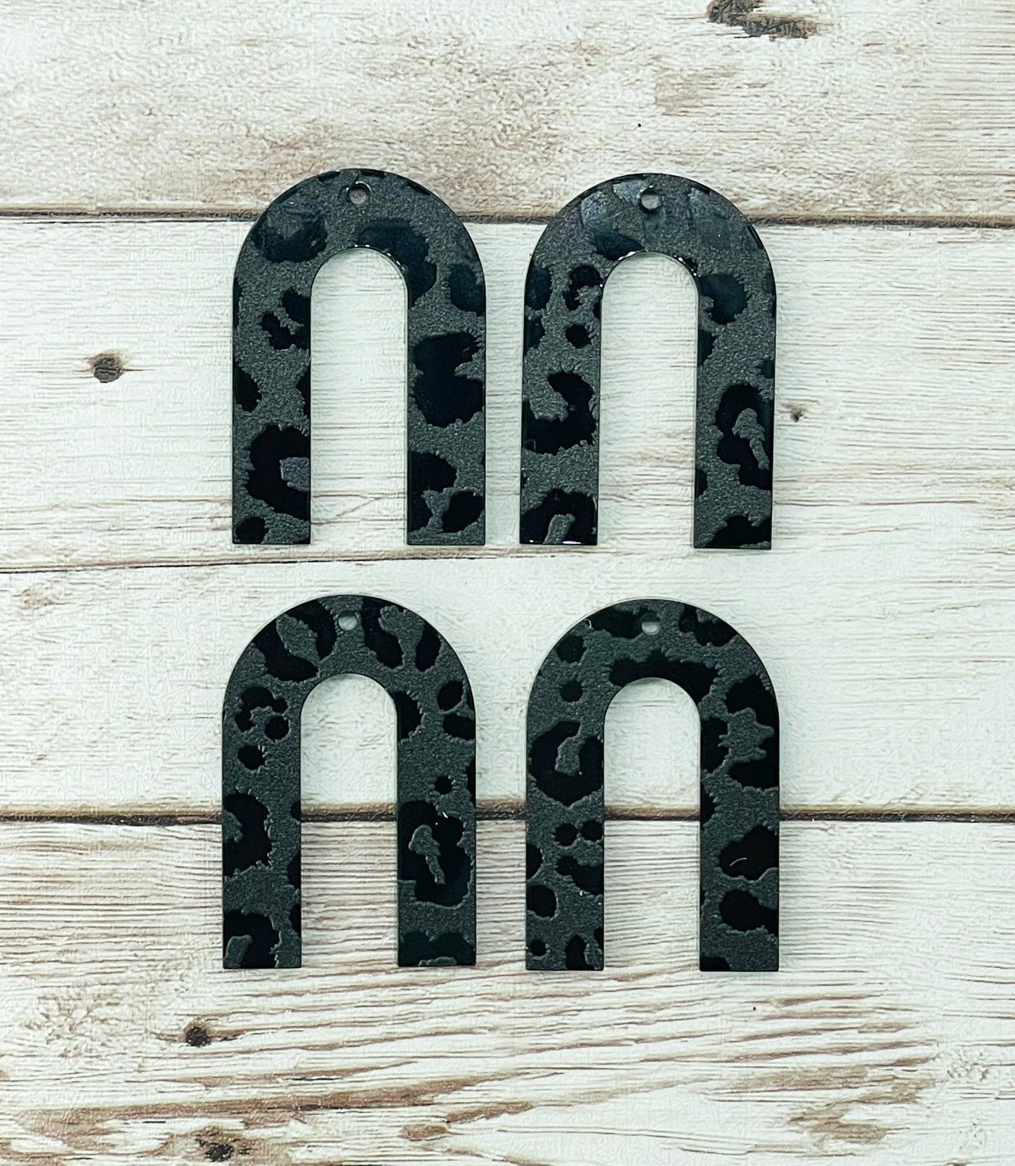 Patterned Black Leopard Print Acrylic Arch Earring Blanks, DIY Jewelry Making