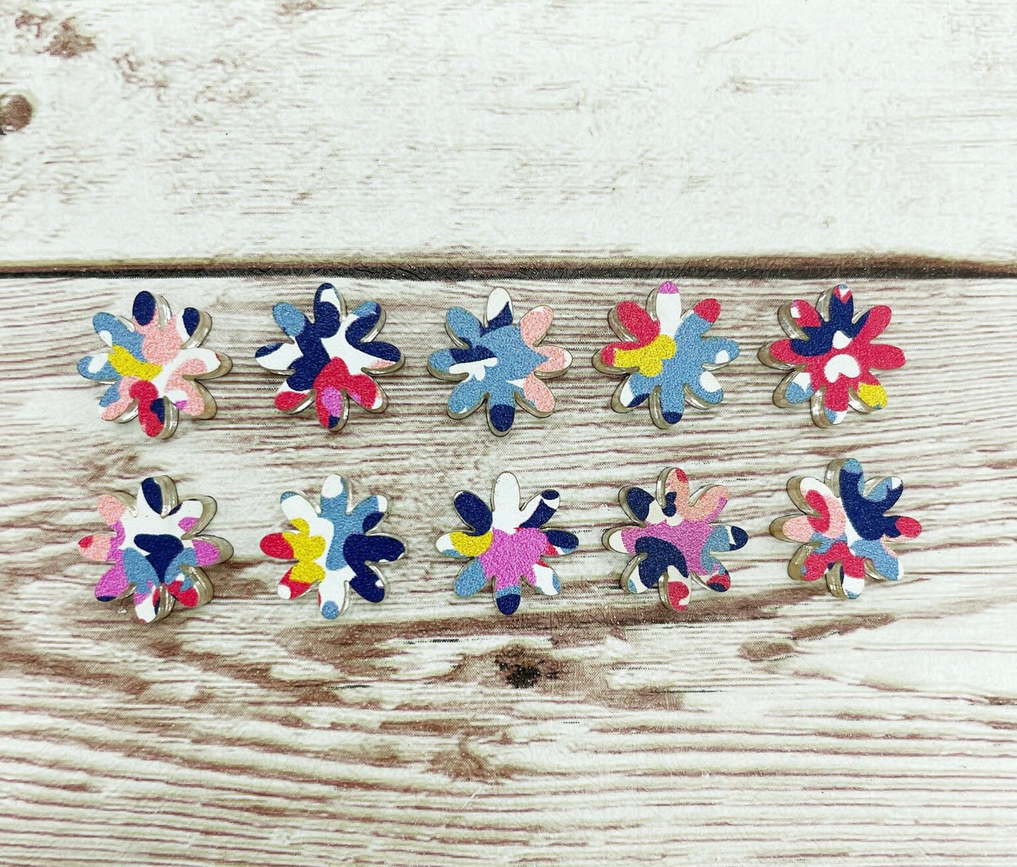 Patterned Multicolor Acrylic Flower Stud Earring Blanks Set of 5 Pair, DIY Jewelry Making