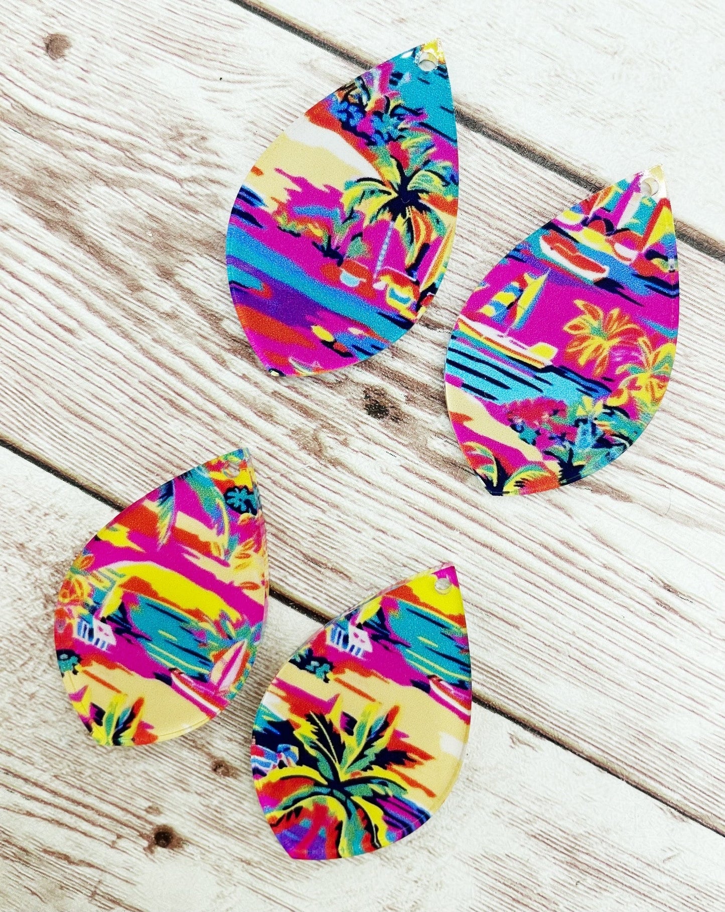 Patterned Tropical Beach Summer Print Acrylic Teardrop Earring Blanks, DIY Jewelry Making