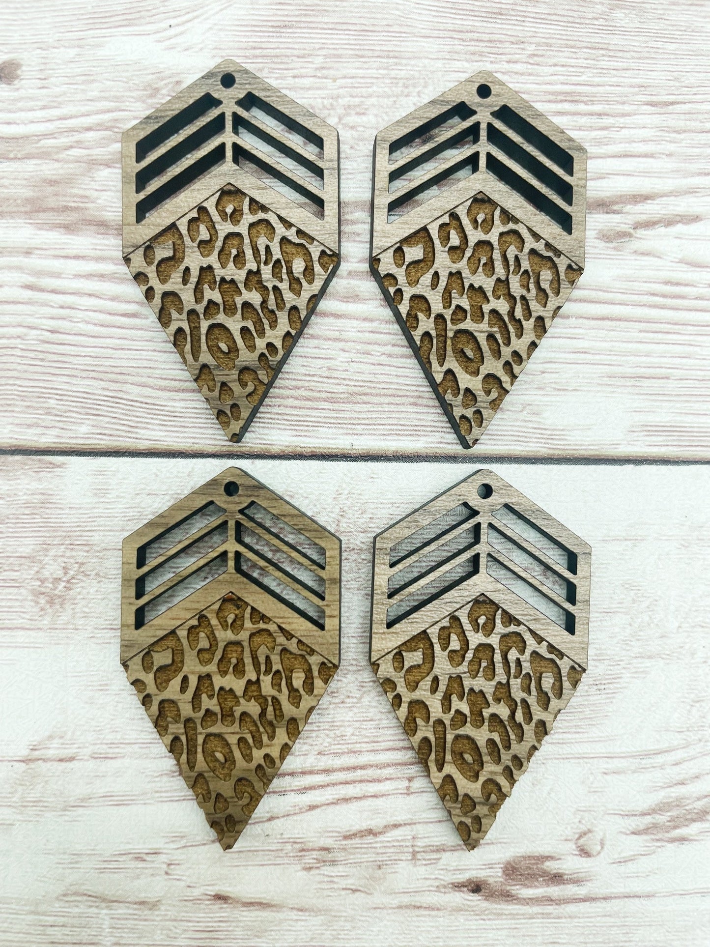 Wood Engraved Leopard Print Reverse Diamond Earring Blanks, Finished Walnut Blank, DIY Jewelry Making