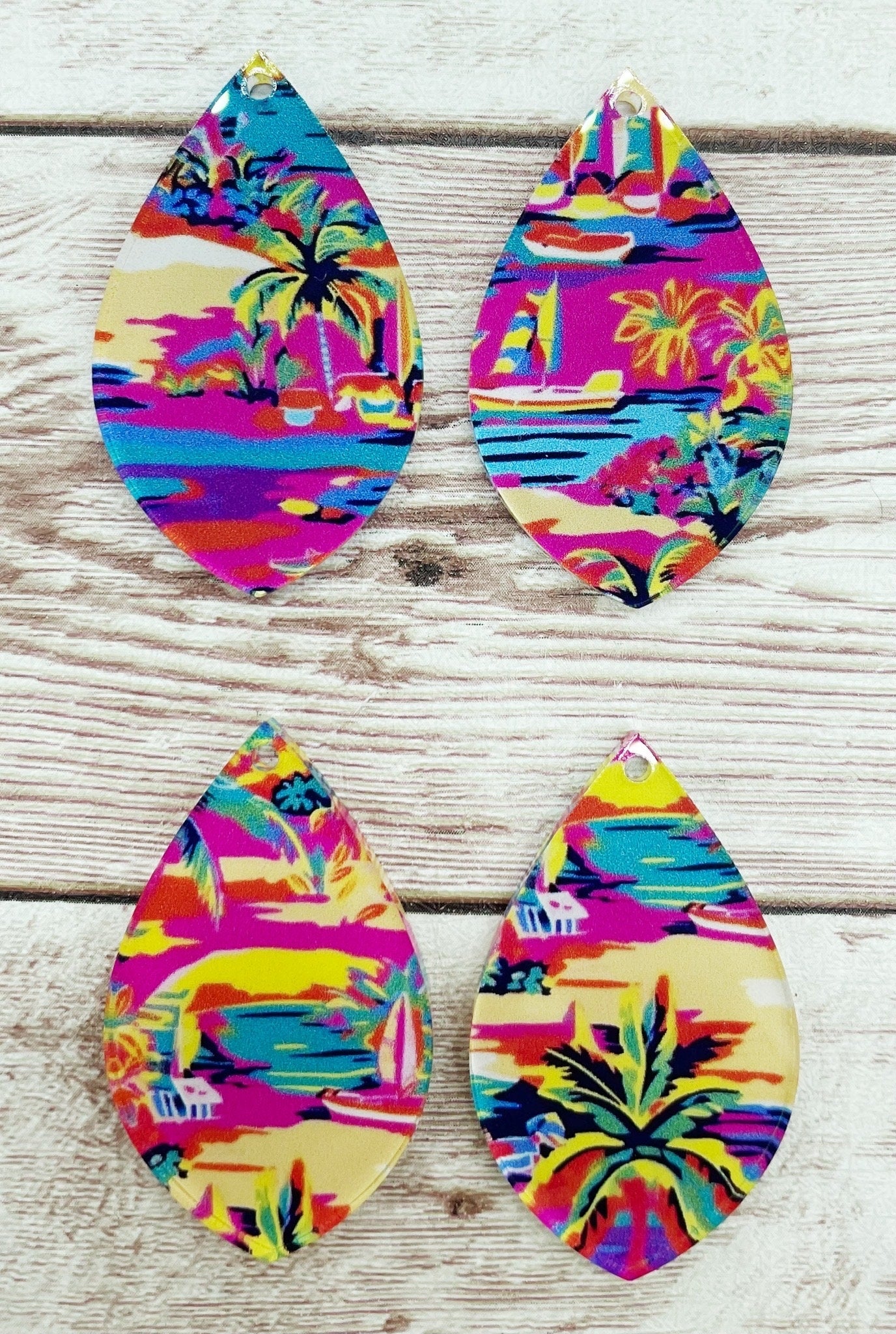 Patterned Tropical Beach Summer Print Acrylic Teardrop Earring Blanks, DIY Jewelry Making