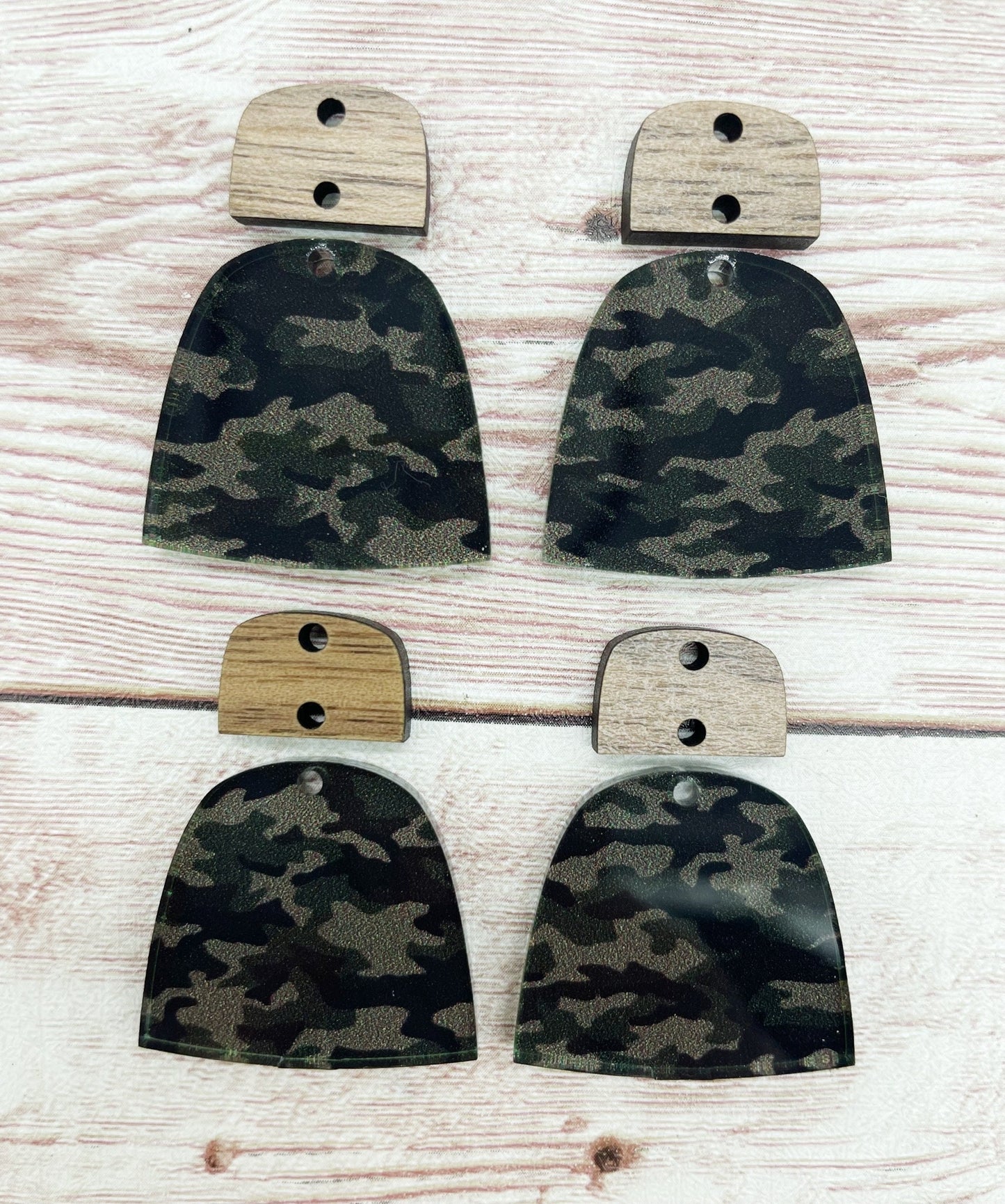 Camoflauge Camo Print Acrylic Arch and Wood Connector Set Earring Blanks, DIY Jewelry Making