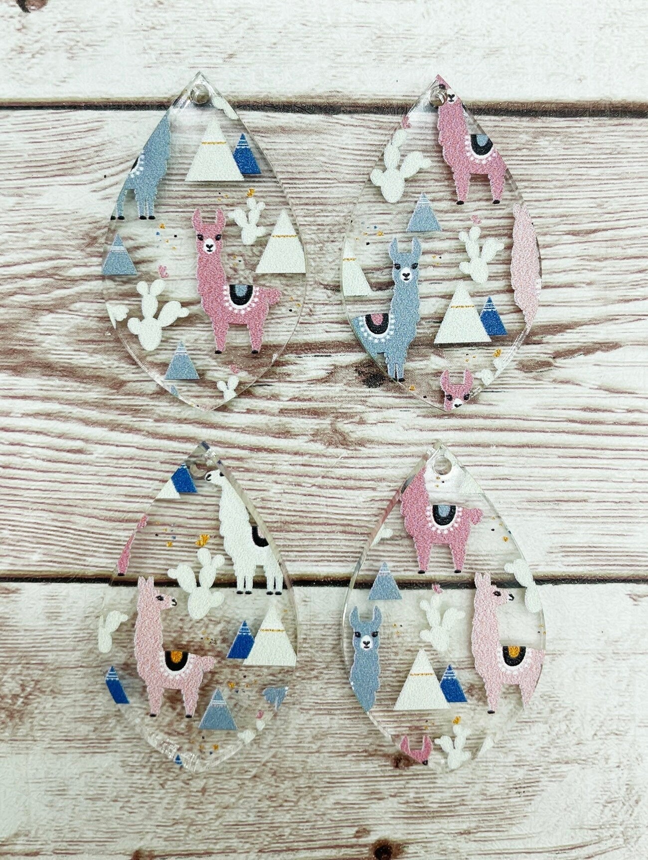 Patterned Llama Mountain Cactus Print Acrylic Teardrop Earring Blanks, DIY Jewelry Making